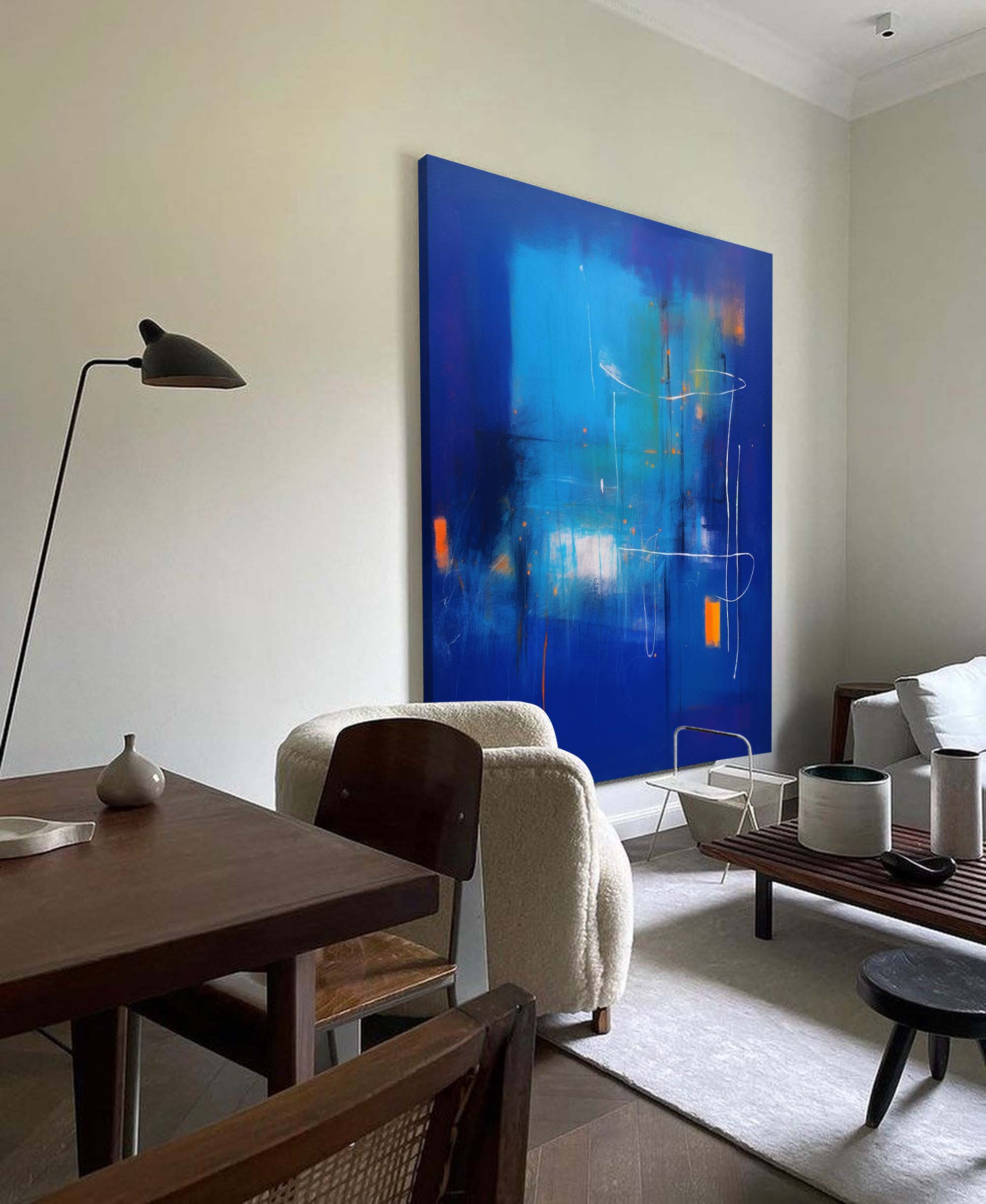Wallart Abstract Neon Blue Horizon Art