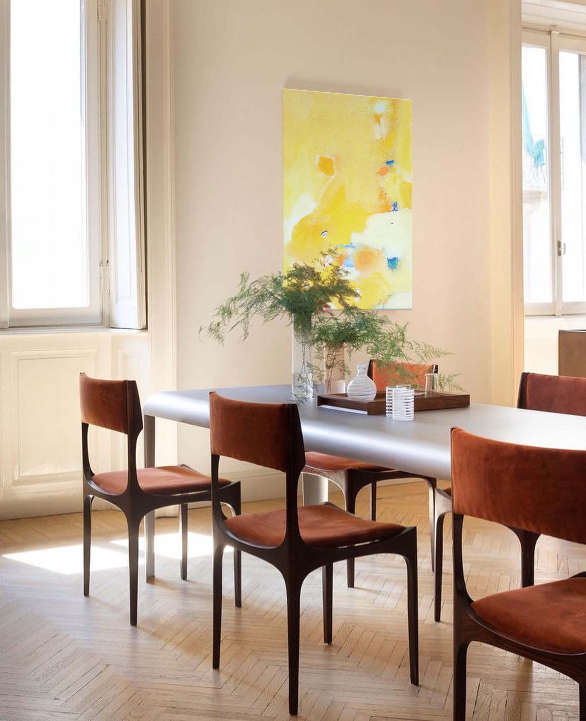 Wallart Soft Yellow Abstract Pastel Canvas Art