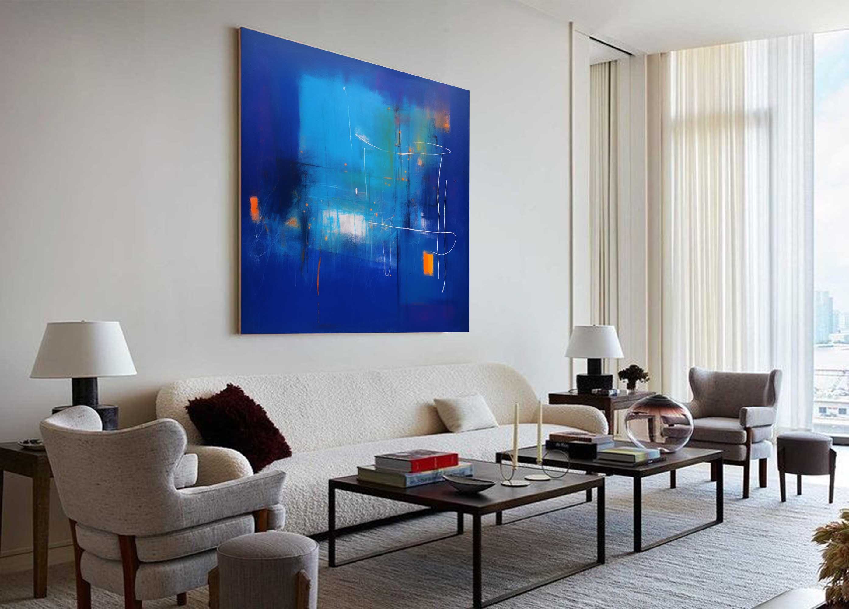 Wallart Abstract Neon Blue Horizon Art