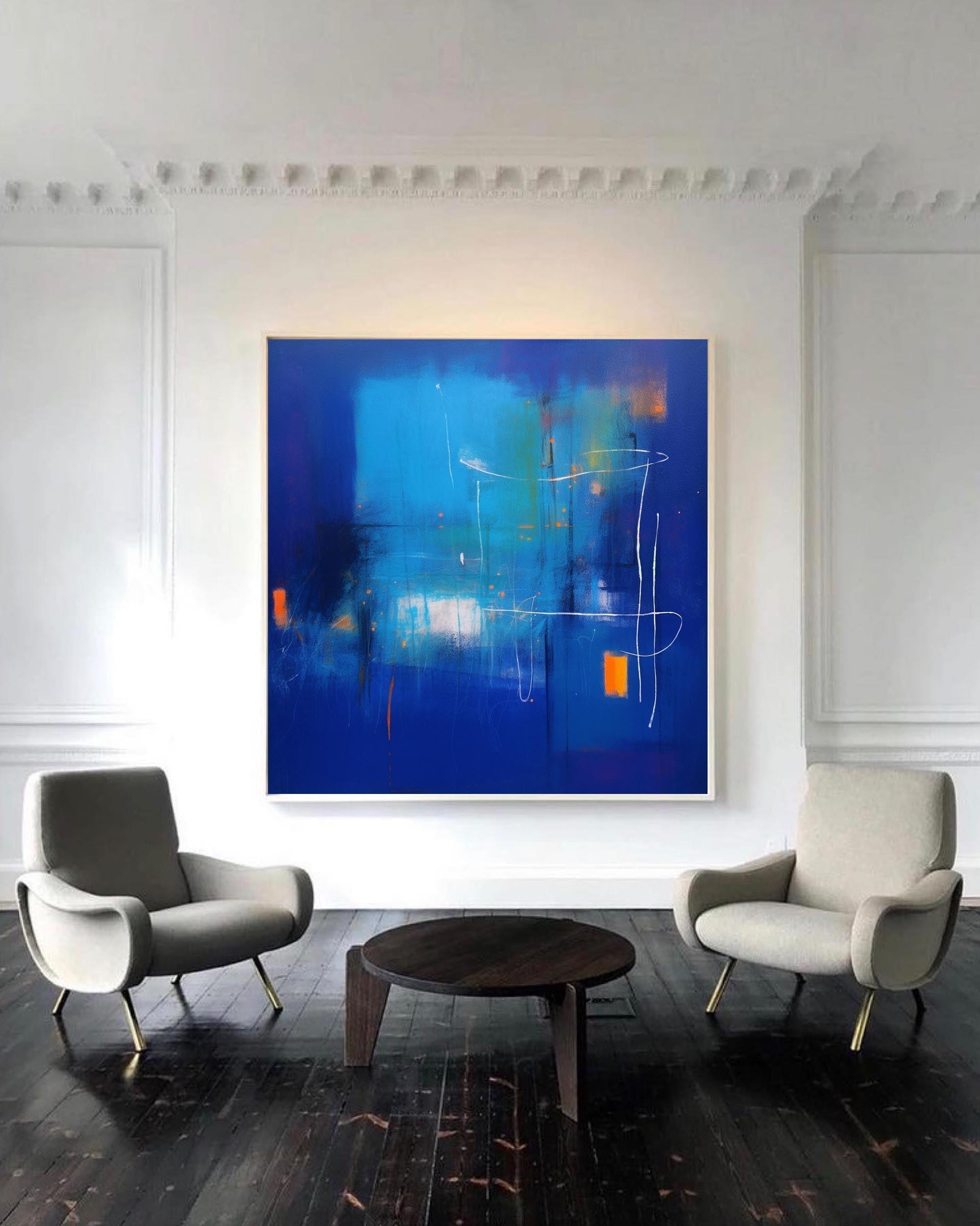 Wallart Abstract Neon Blue Horizon Art