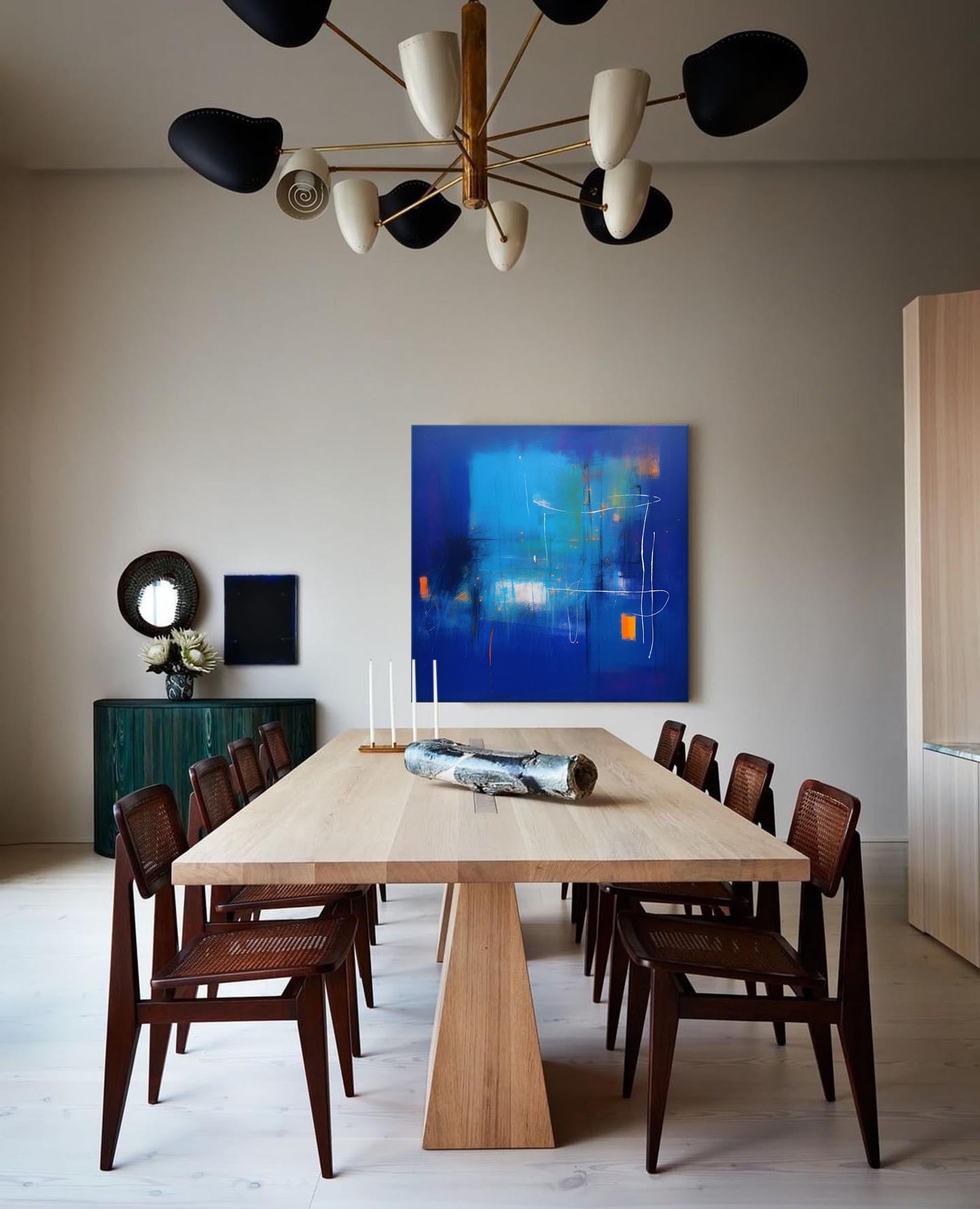 Wallart Abstract Neon Blue Horizon Art