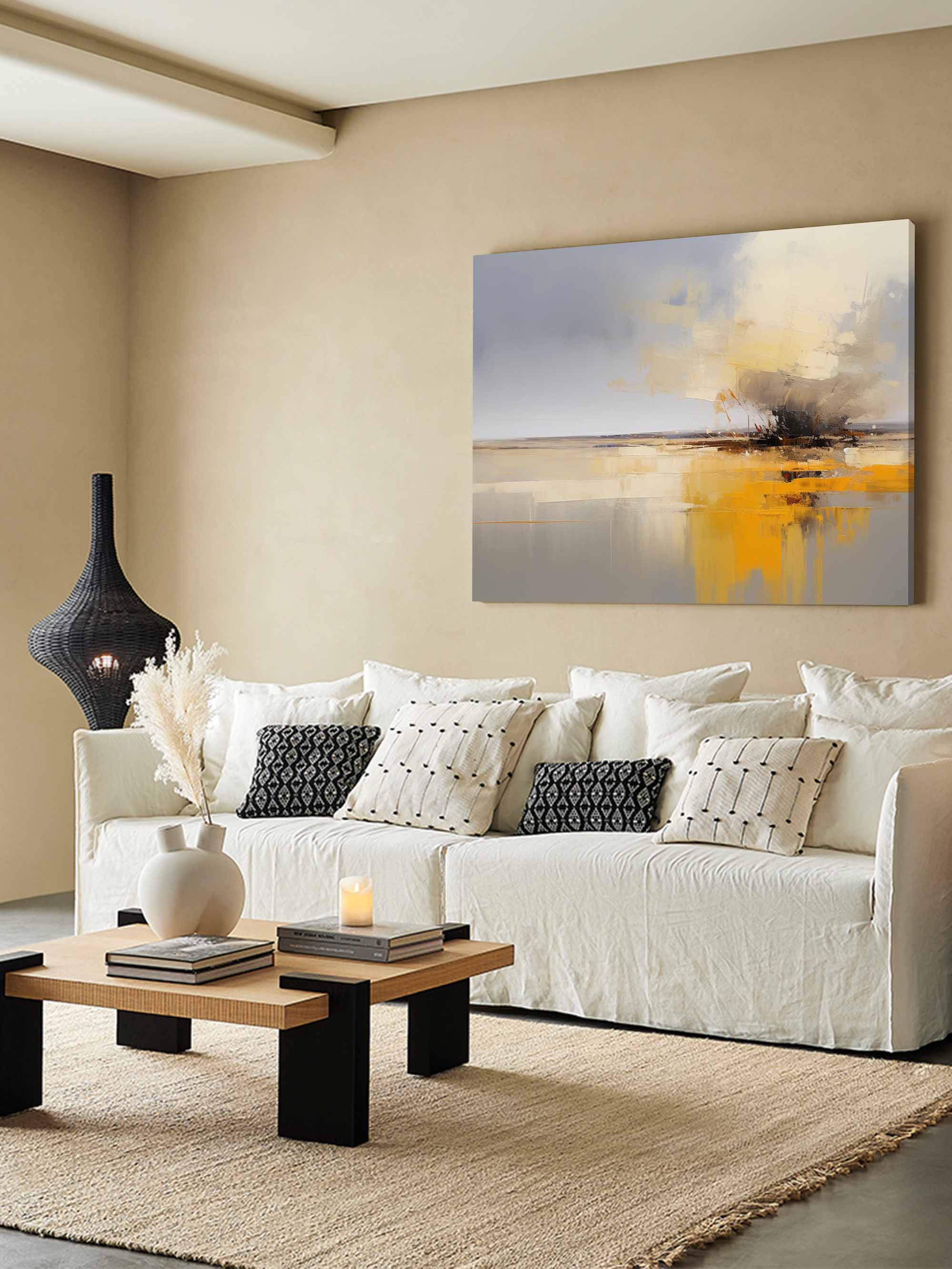 Wallart Bold Yellow and Gray Abstract Art