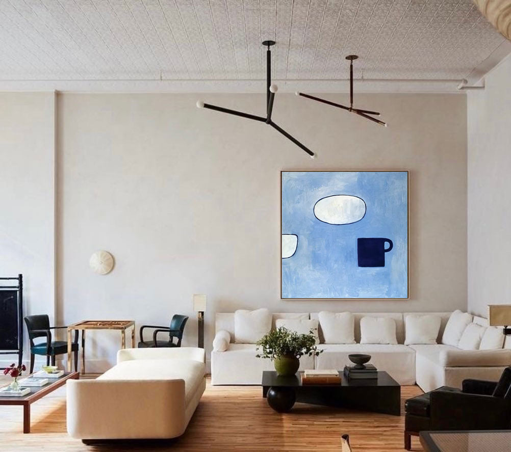 Wallart Minimalist Blue Abstract Still Life Oil Painting