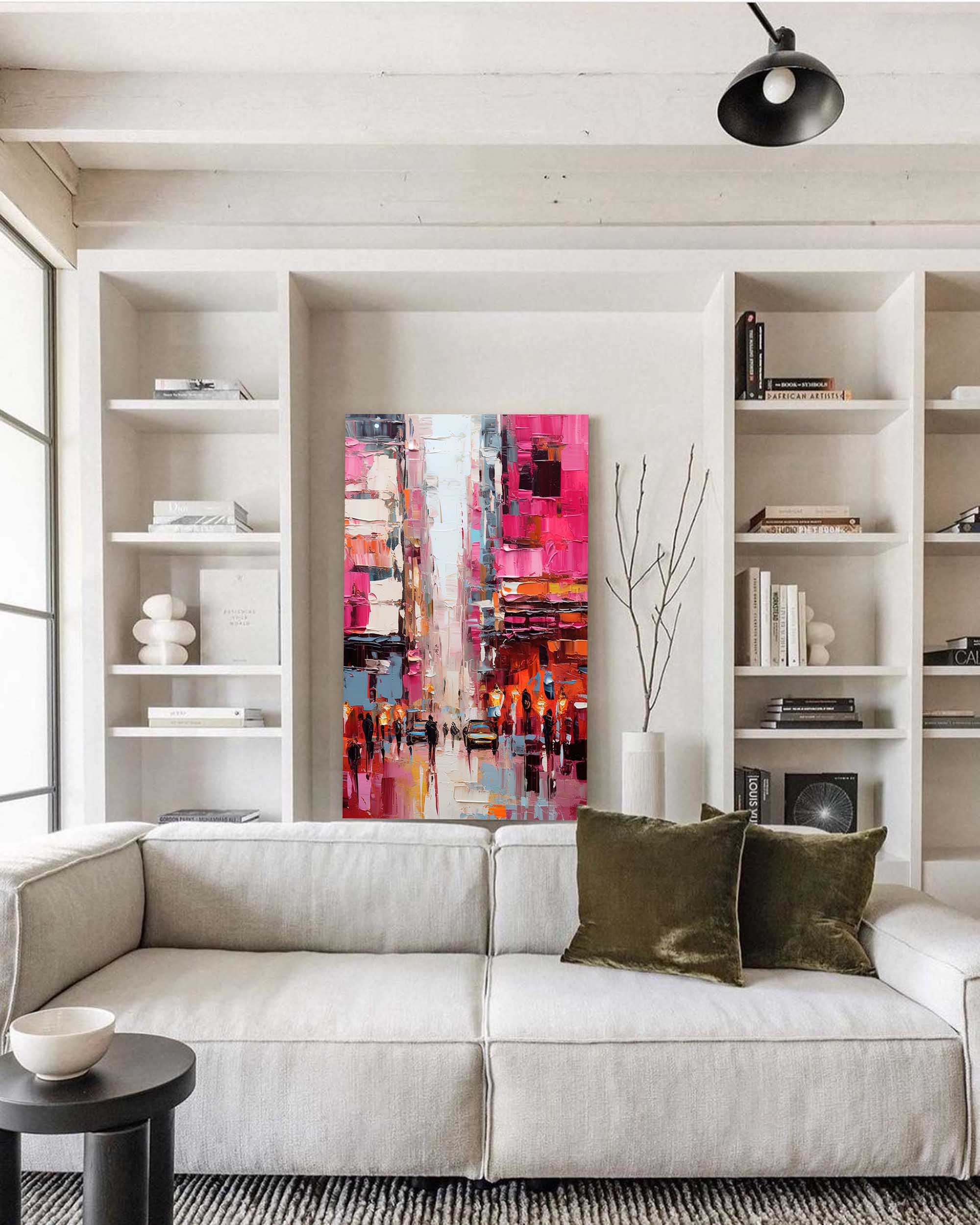 Wallart City Streets in Pink Hues Oil Painting