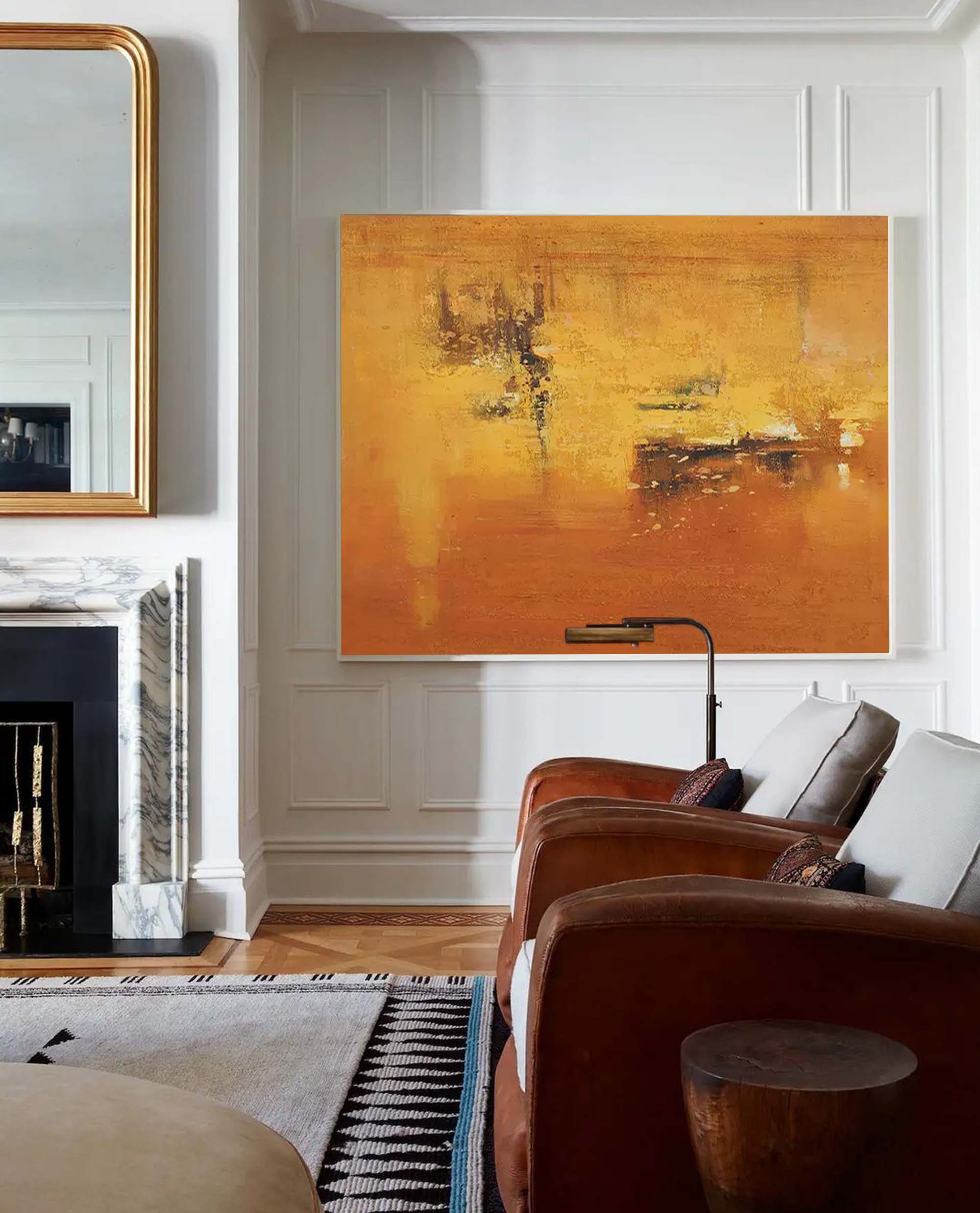 Wallart Golden Abstract Sunset Canvas Art
