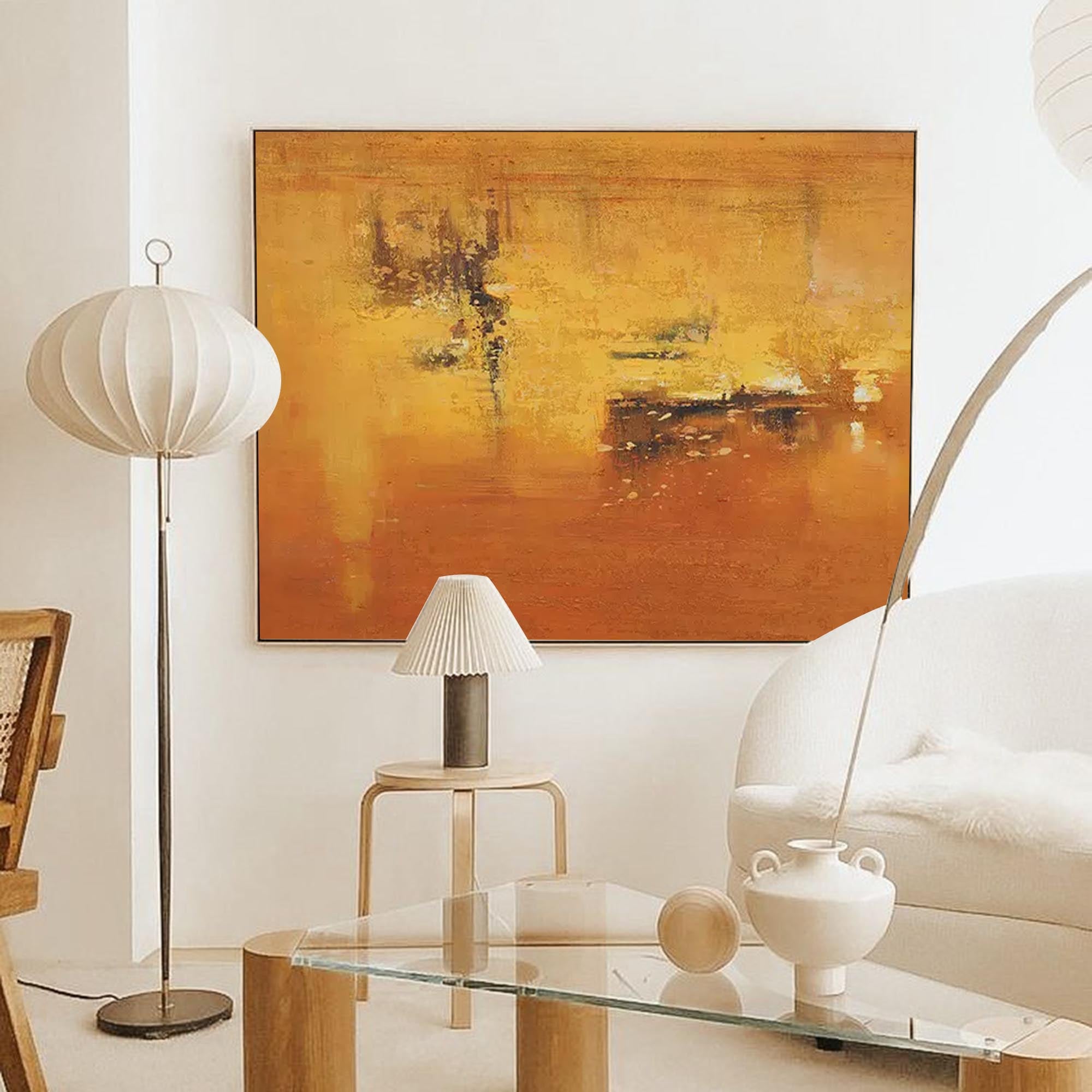 Wallart Golden Abstract Sunset Canvas Art