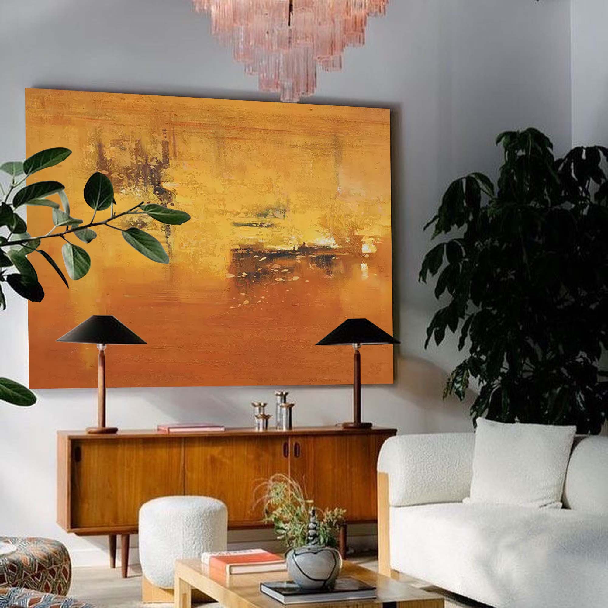 Wallart Golden Abstract Sunset Canvas Art
