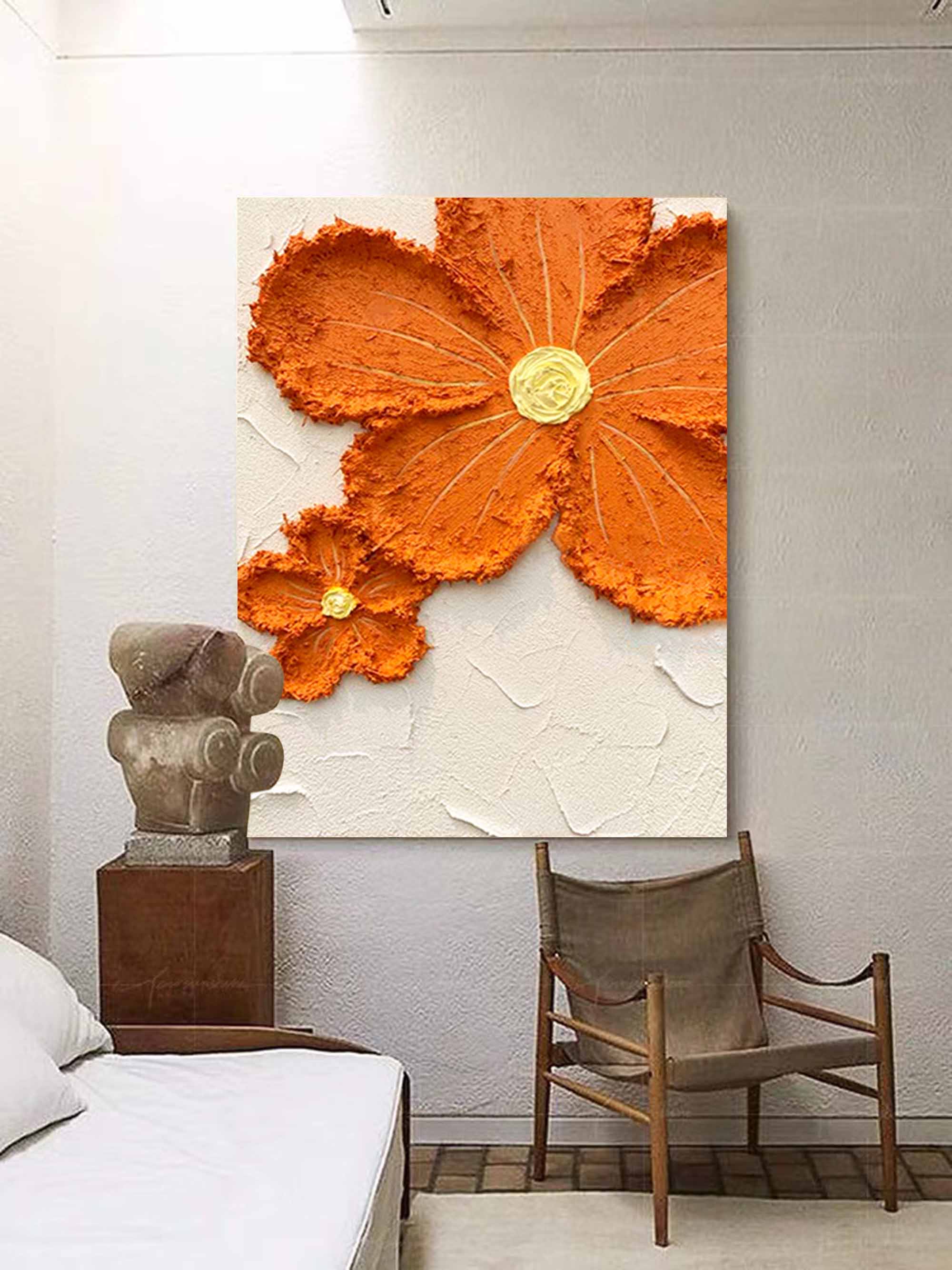 Wallart Textured Floral Art in Orange Hues