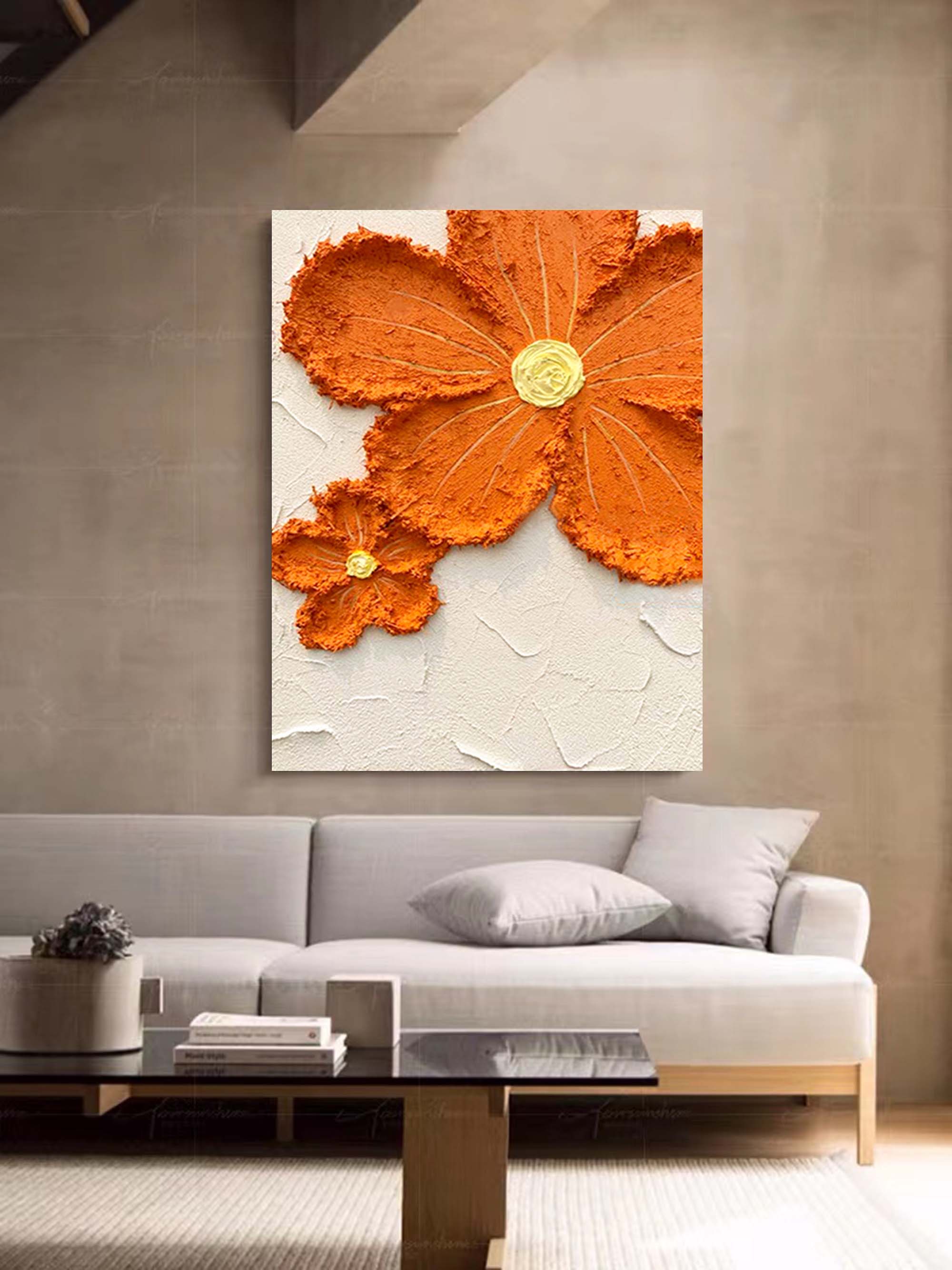 Wallart Textured Floral Art in Orange Hues