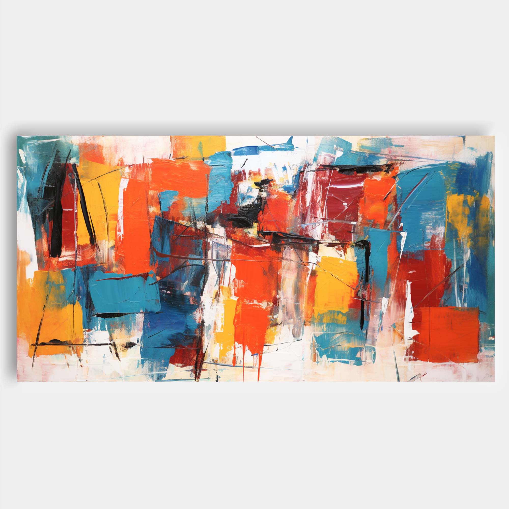 Wallart Urban Energy in Red and Blue Abstract