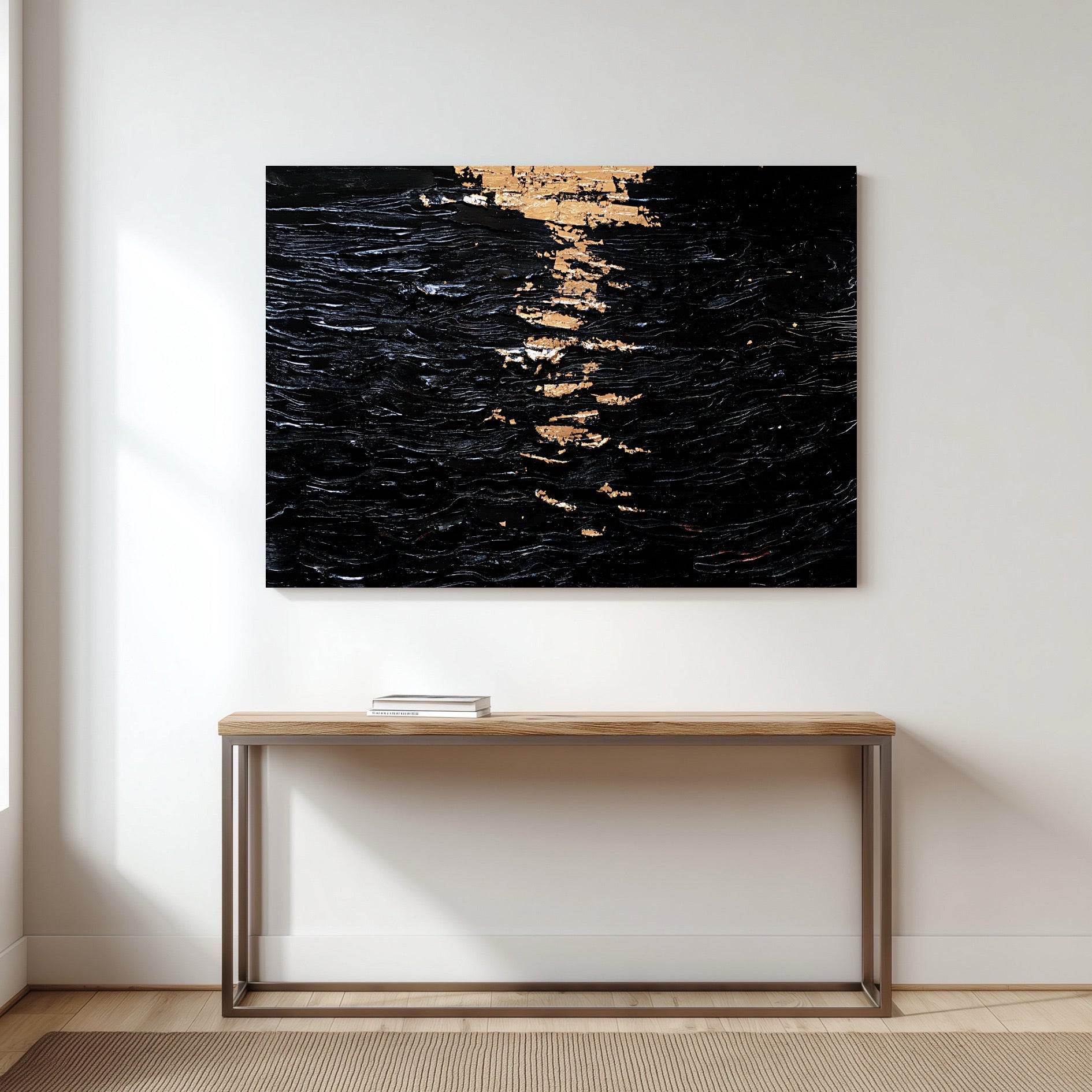 Abstract black and silent ocean texture painting
