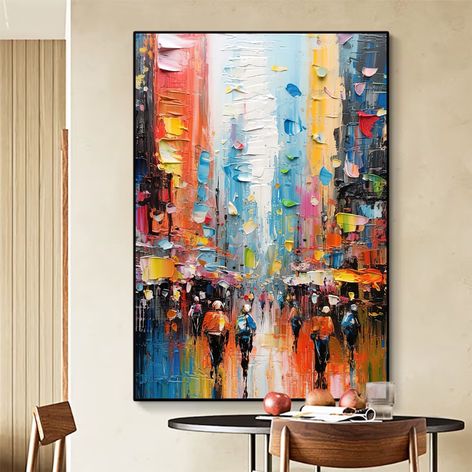 Wallart Abstract Vibrant City Rain Oil Painting