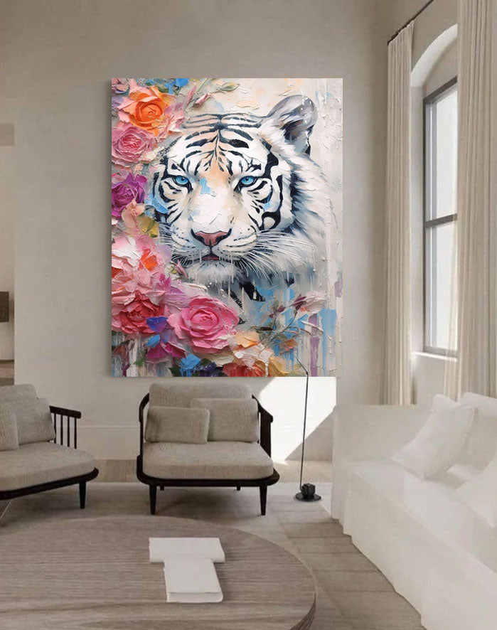Wallart White Tiger with Blossoms