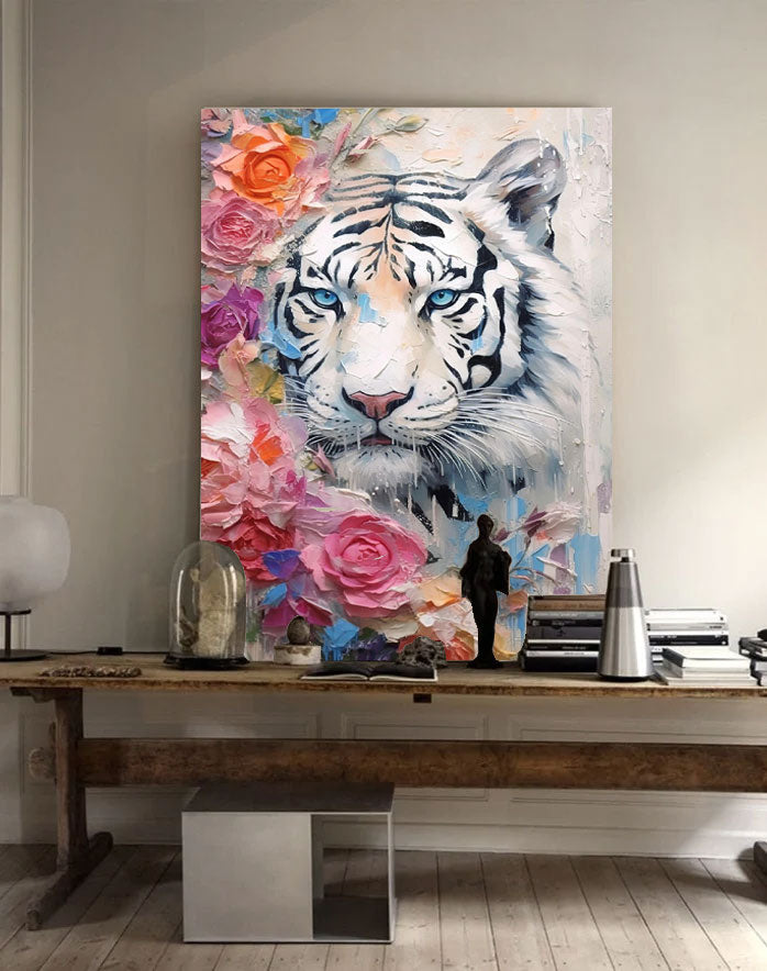 Wallart White Tiger with Blossoms