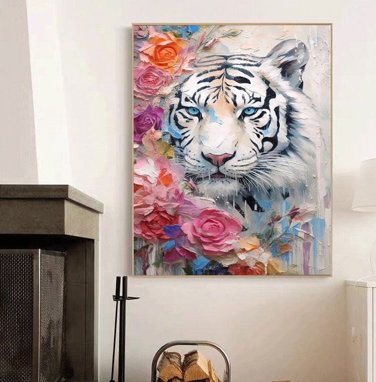 Wallart White Tiger with Blossoms