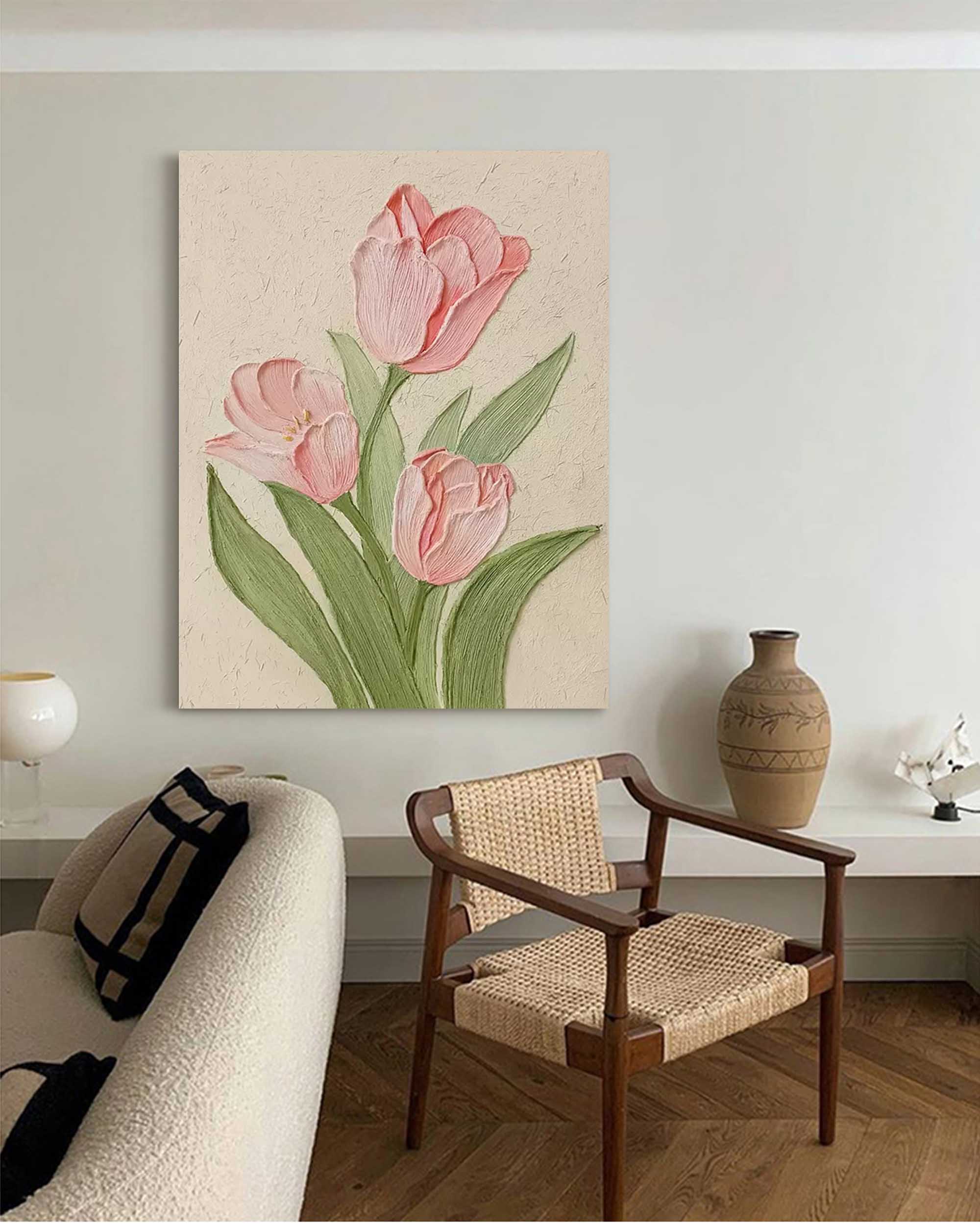 Wallart Pink Tulip Textured Canvas Art
