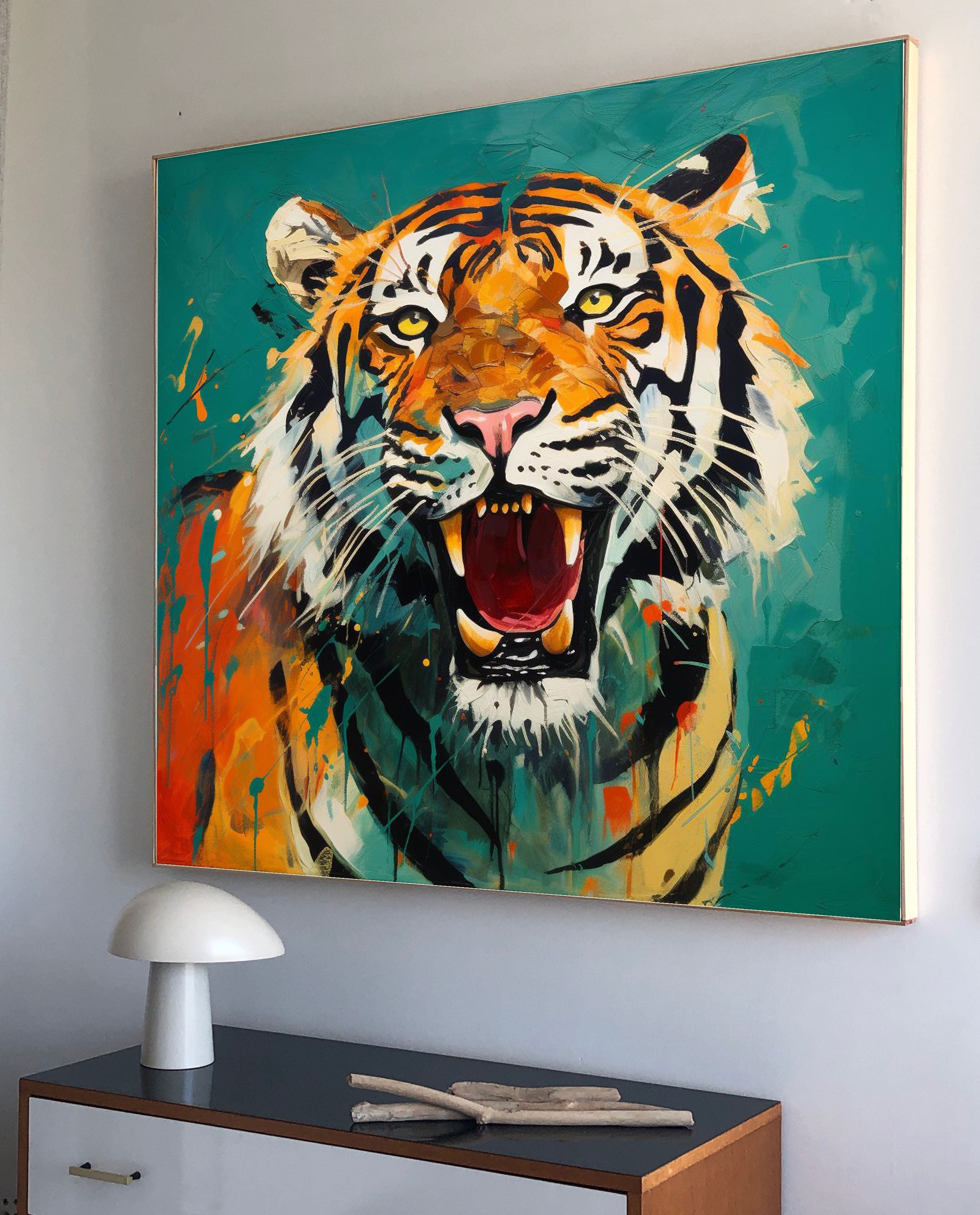 Wallart Roaring Tiger in Vibrant Expression