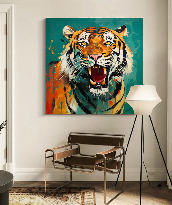 Wallart Roaring Tiger in Vibrant Expression
