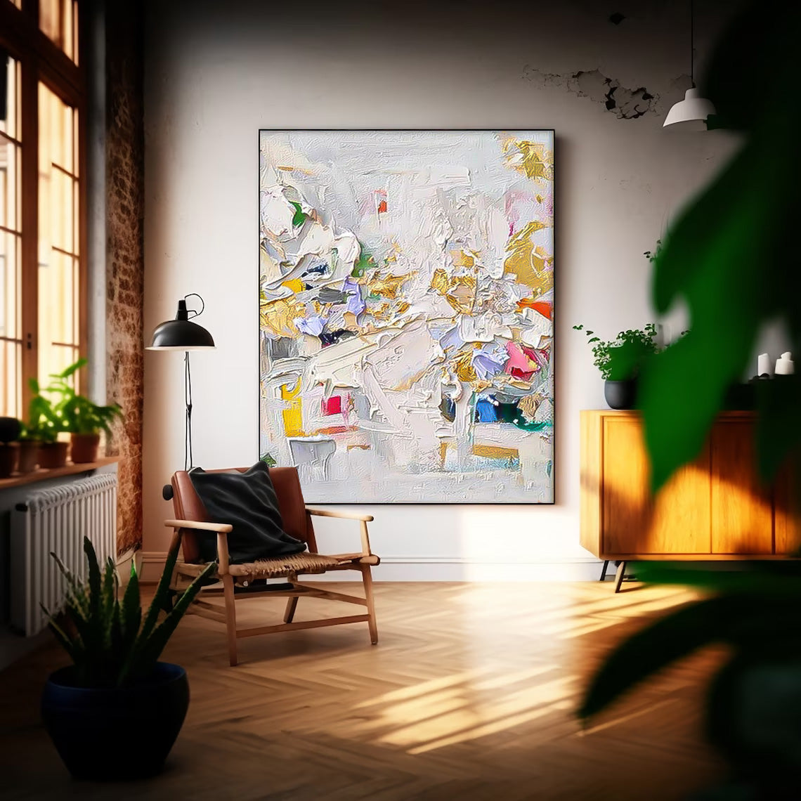 Wallart Elegant Textured Floral Abstract Canvas Art