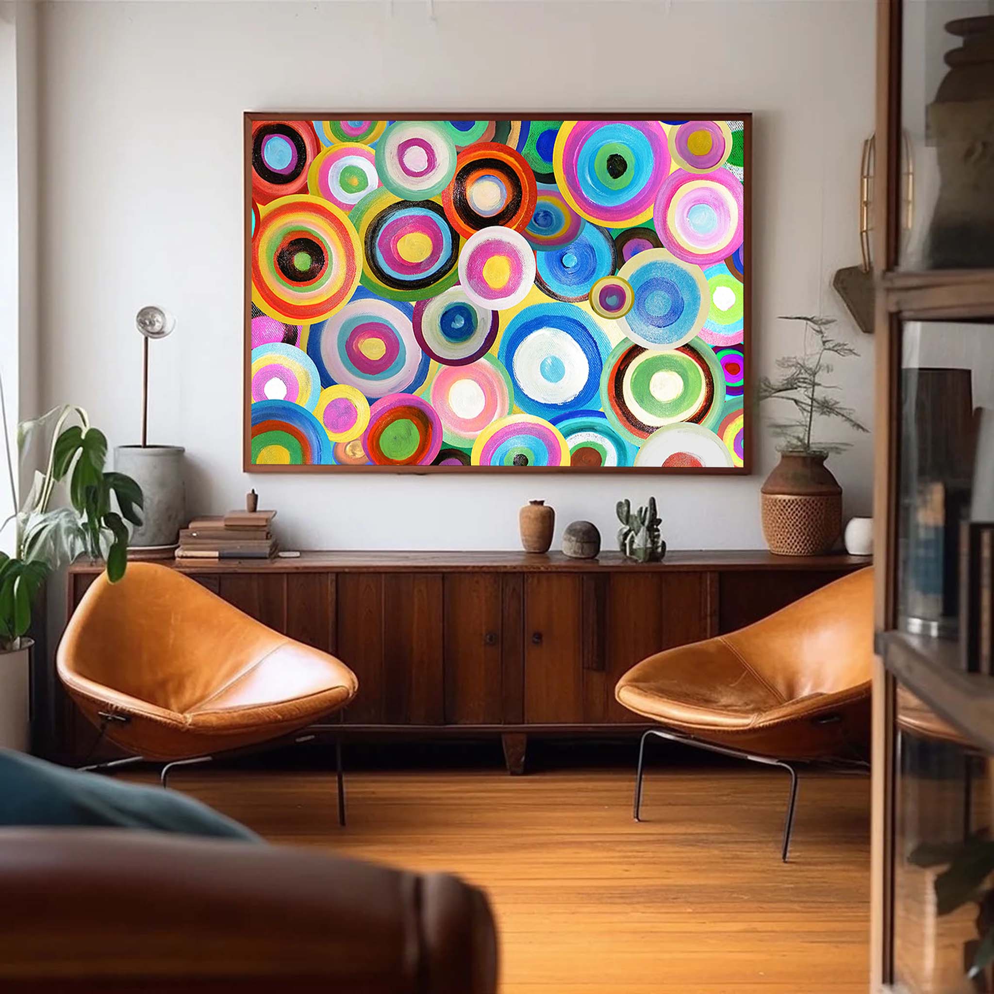 Wallart Colorful Circles Textured Abstract Art