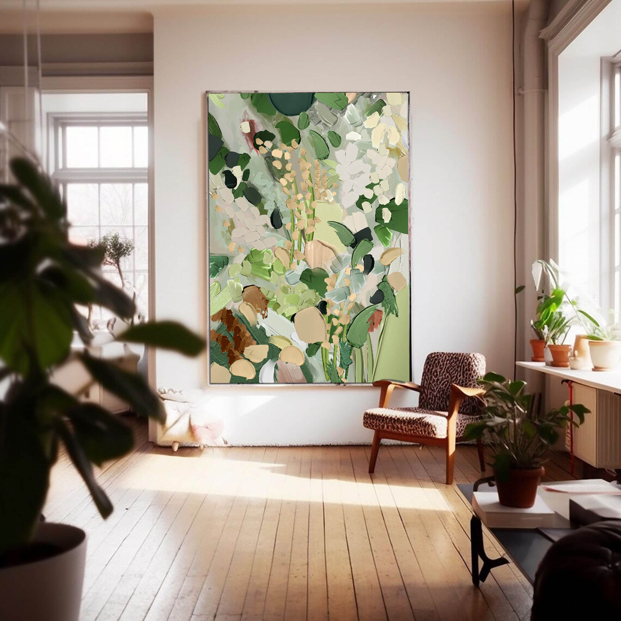 Wallart Lush Green Abstract Floral Art