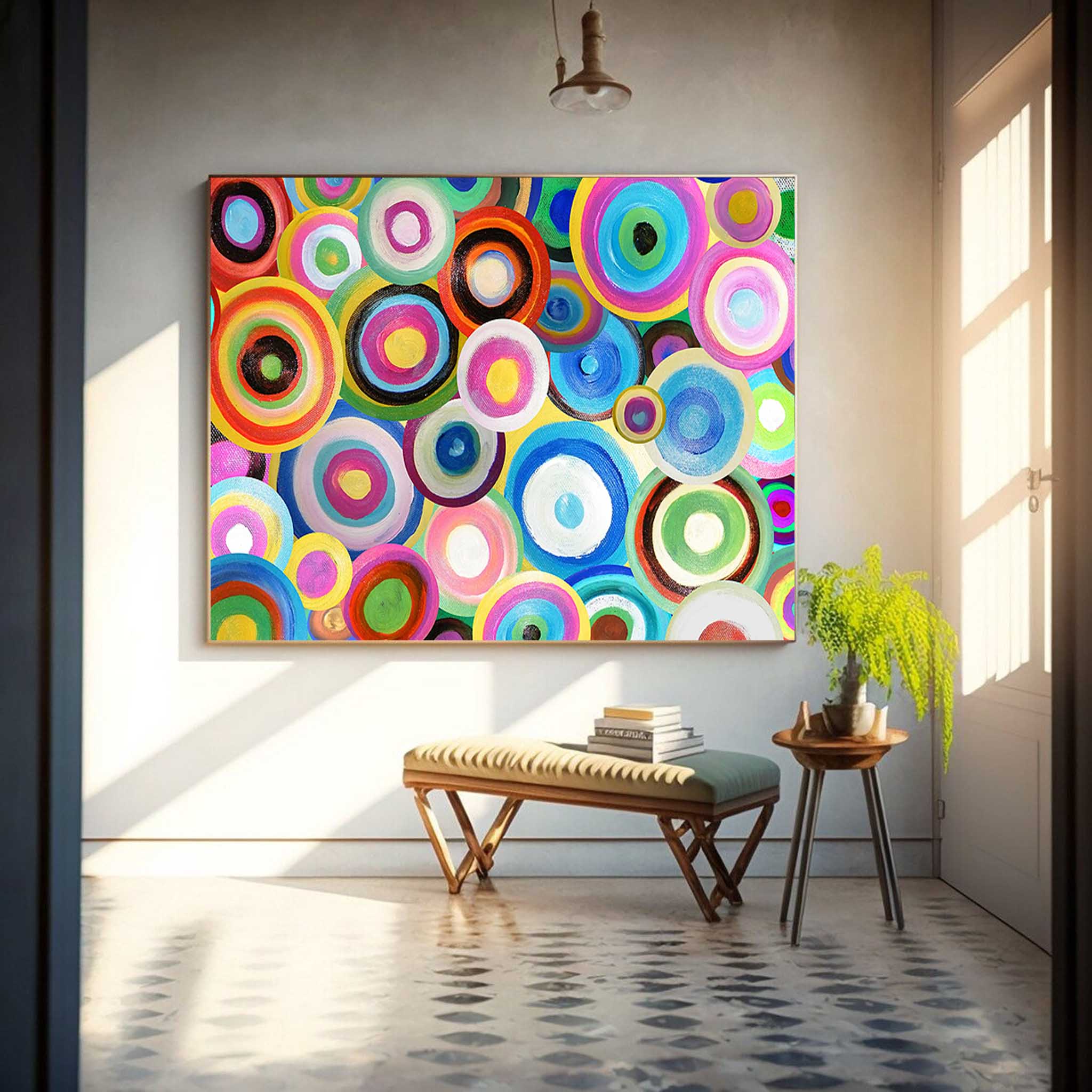 Wallart Colorful Circles Textured Abstract Art