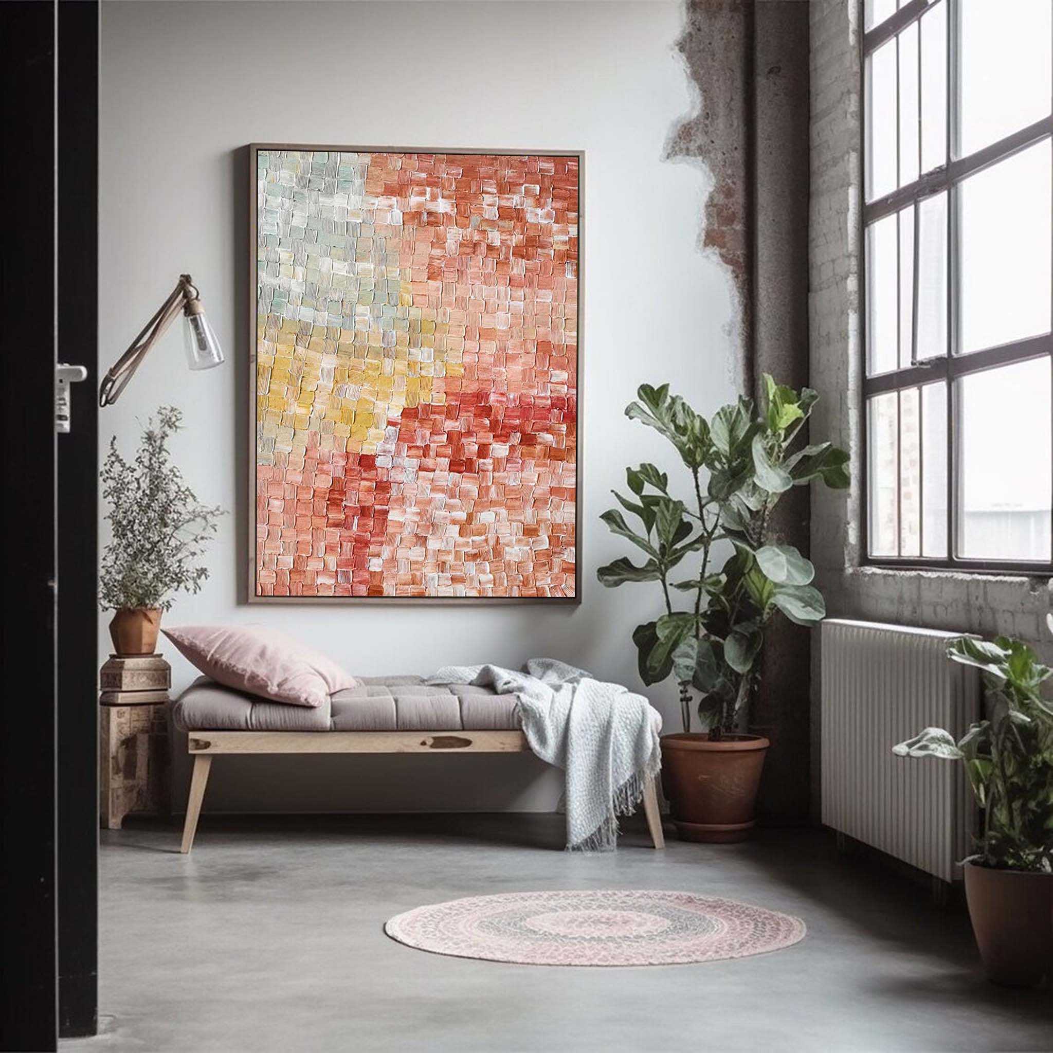 Wallart Earthy Tones Textured Abstract Mosaic Canvas Art