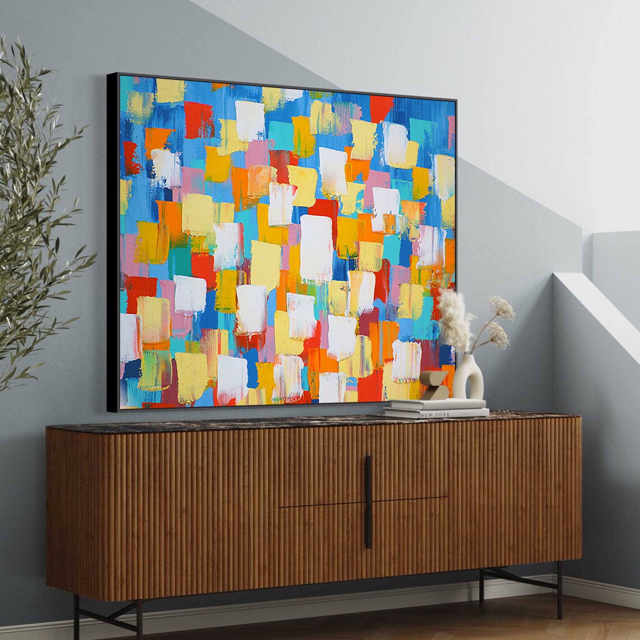Wallart Bold Color Blocks Textured Abstract Art