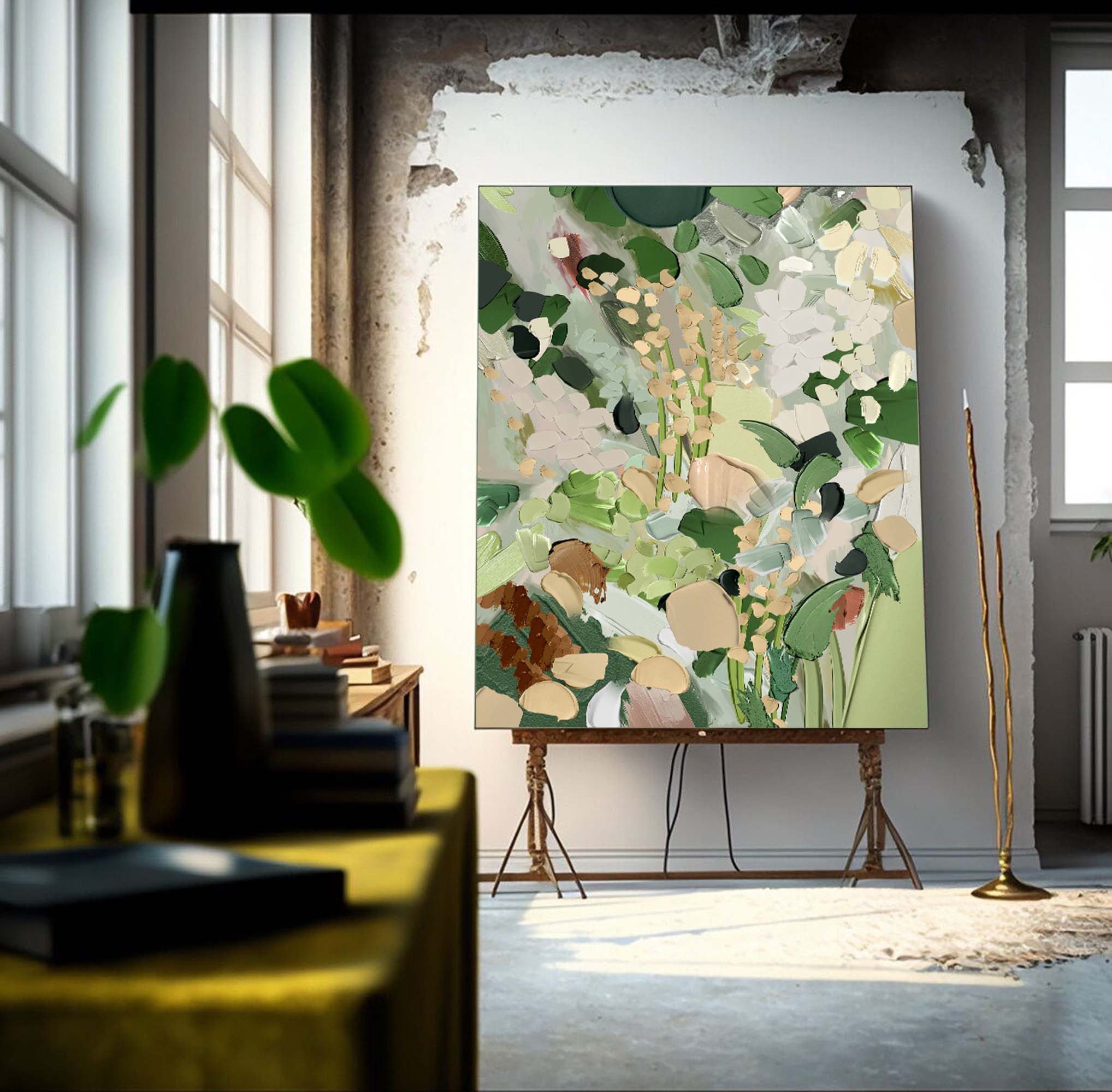 Wallart Lush Green Abstract Floral Art