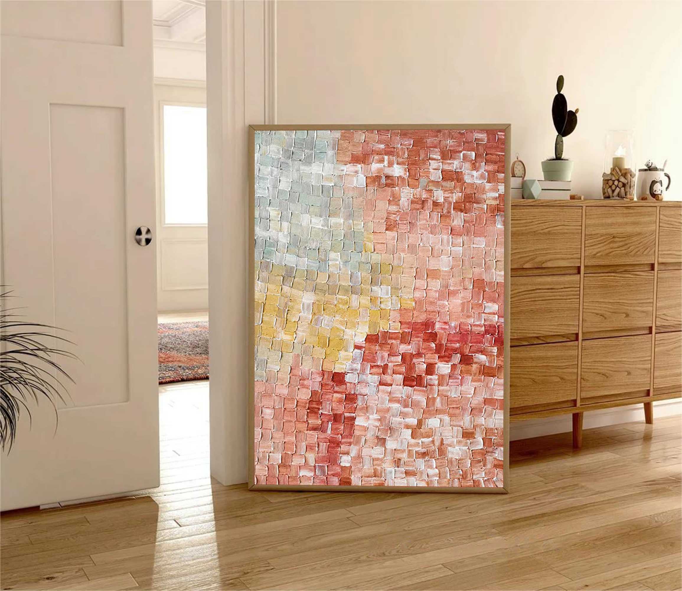 Wallart Earthy Tones Textured Abstract Mosaic Canvas Art