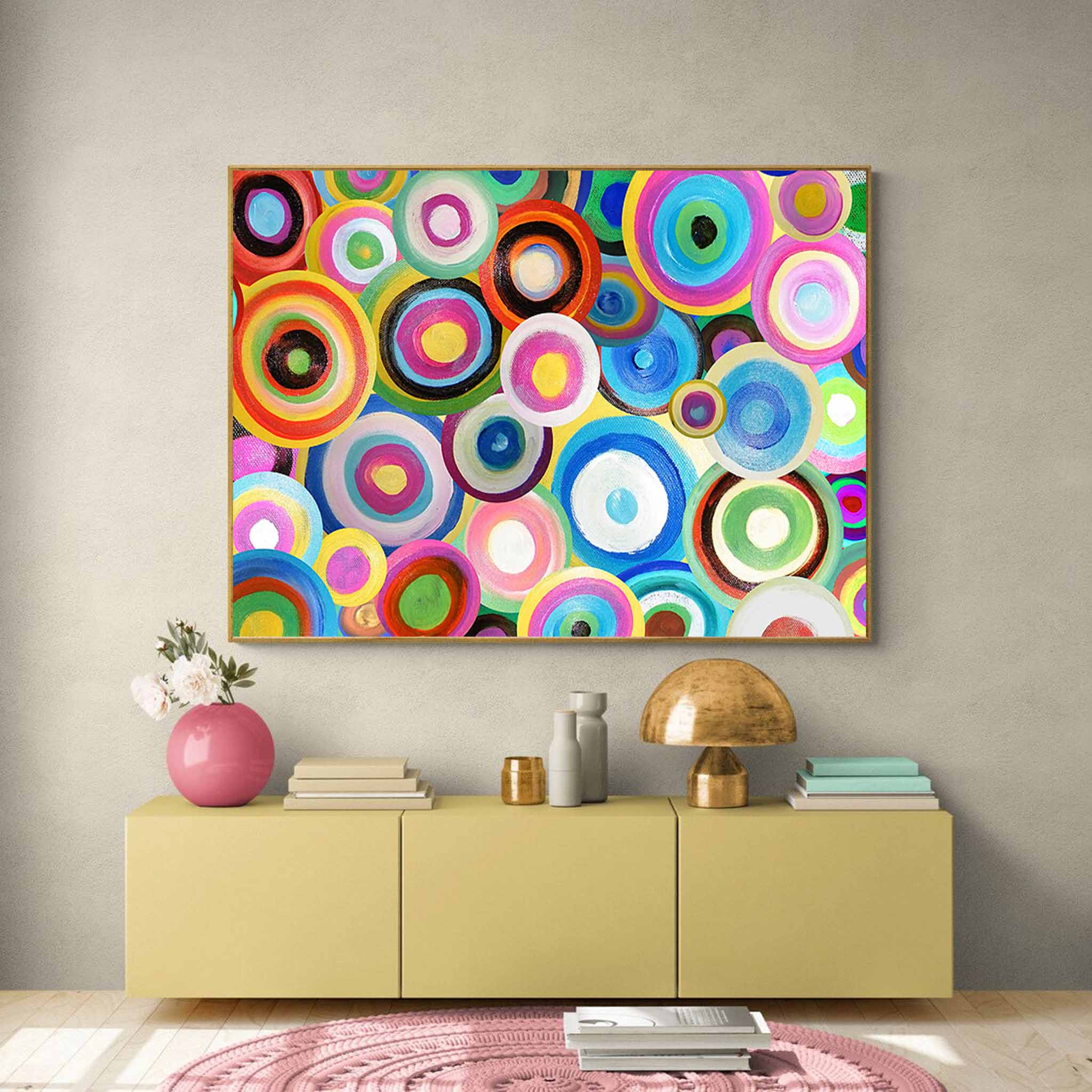 Wallart Colorful Circles Textured Abstract Art