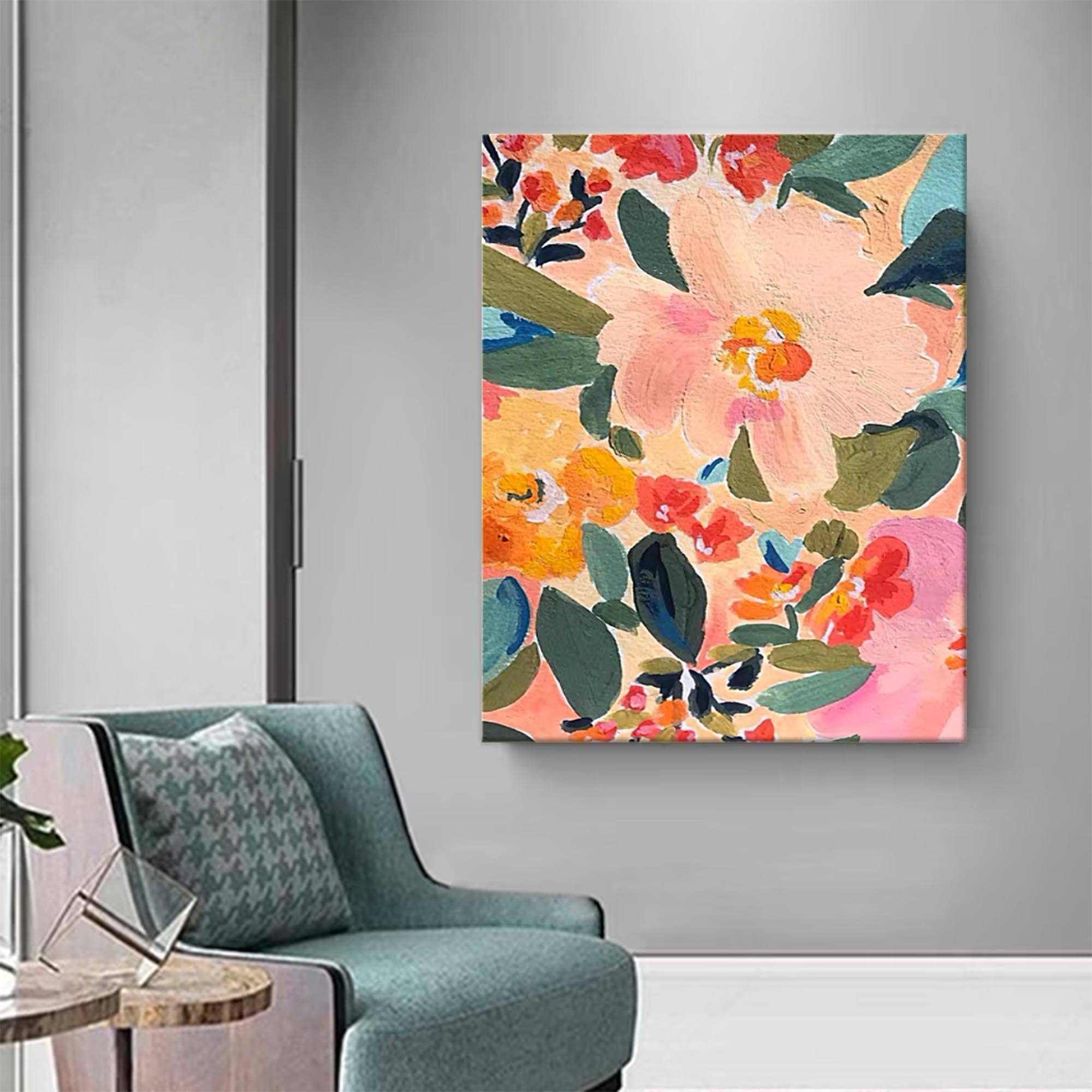 Wallart Vibrant Floral Abstract Canvas Art