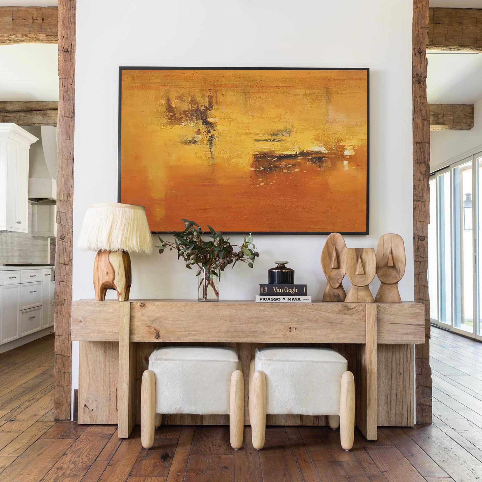 Wallart Golden Abstract Sunset Canvas Art