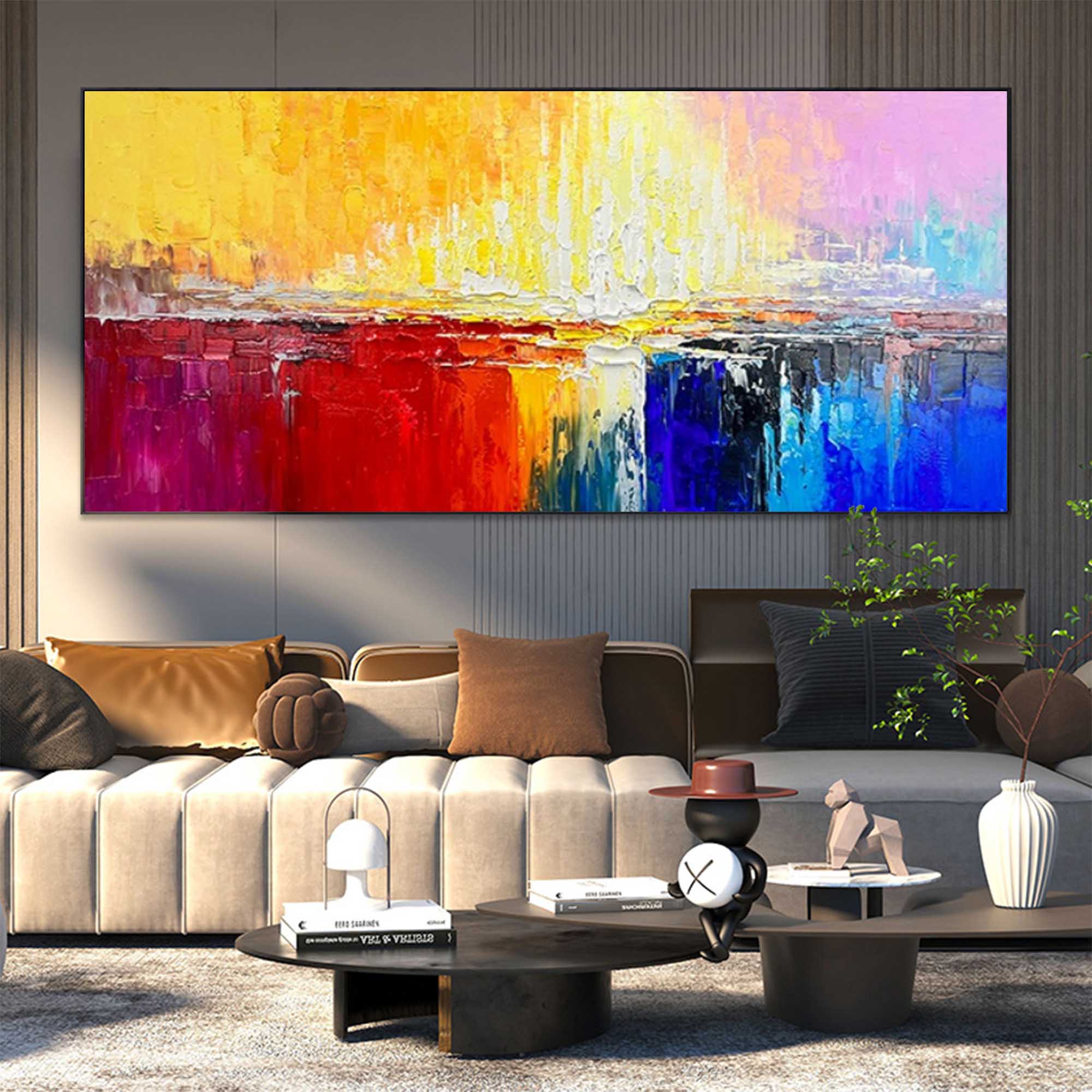 Wallart Vibrant Horizon Abstract Palette Knife Canvas Art