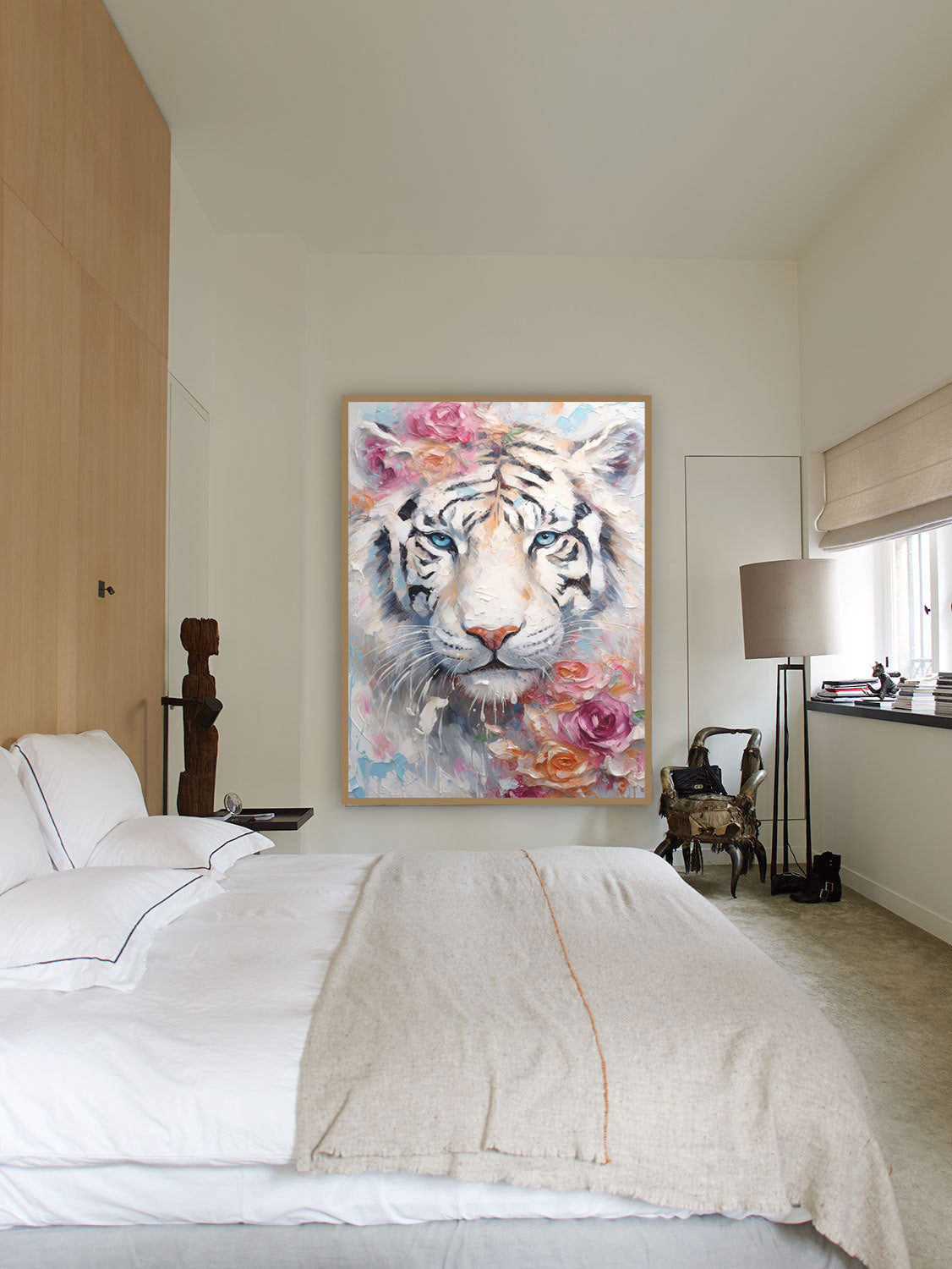 Wallart Majestic Elegance: White Tiger in Bloom