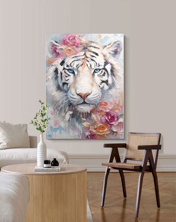 Wallart Majestic Elegance: White Tiger in Bloom