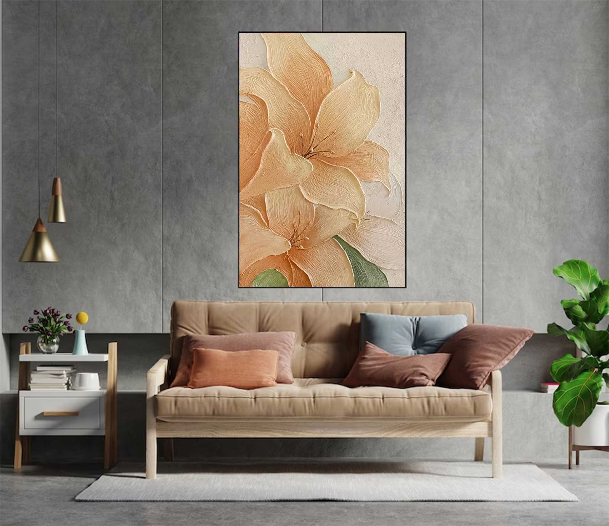 Wallart Textured Lily Floral Canvas Art