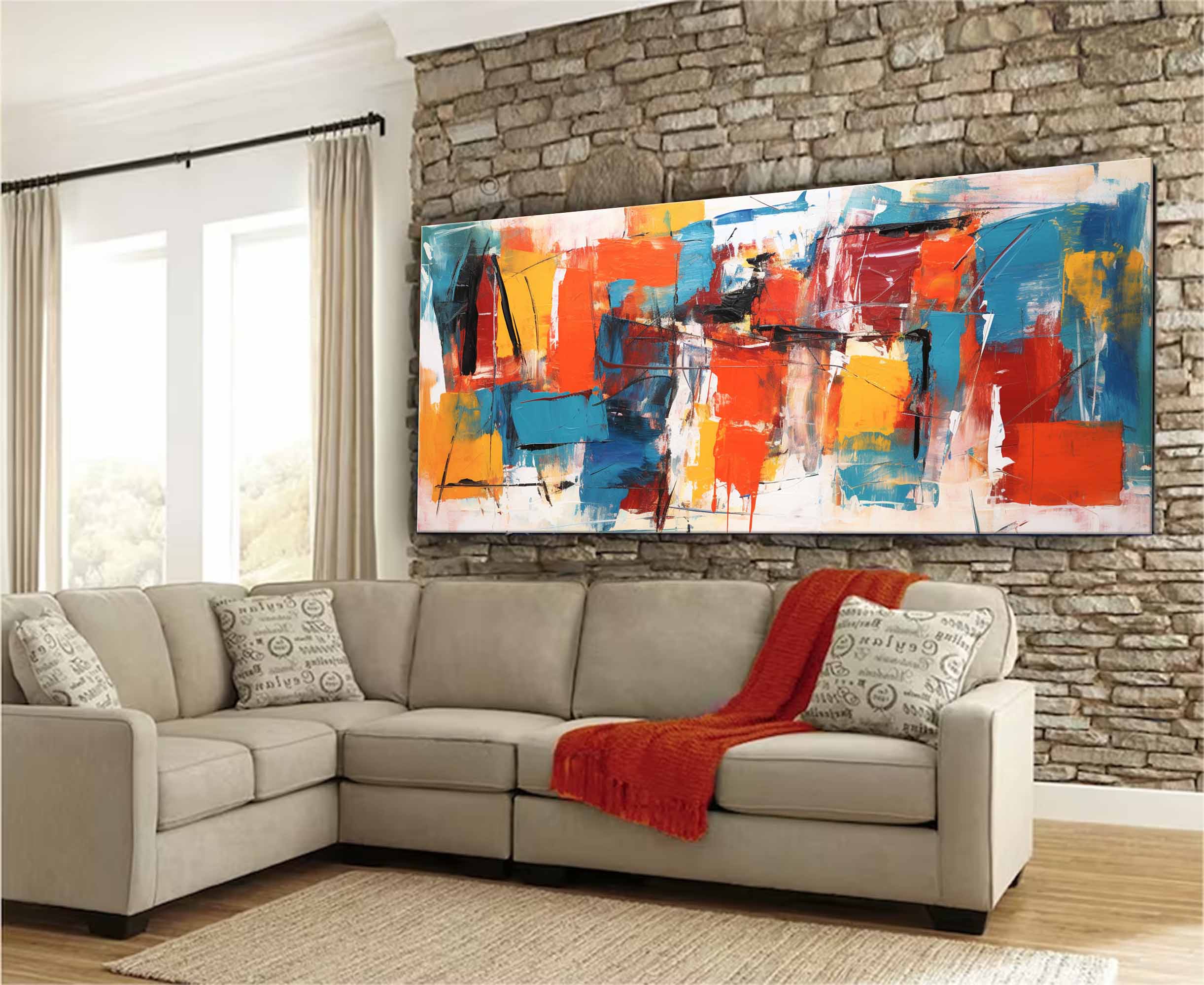 Wallart Urban Energy in Red and Blue Abstract