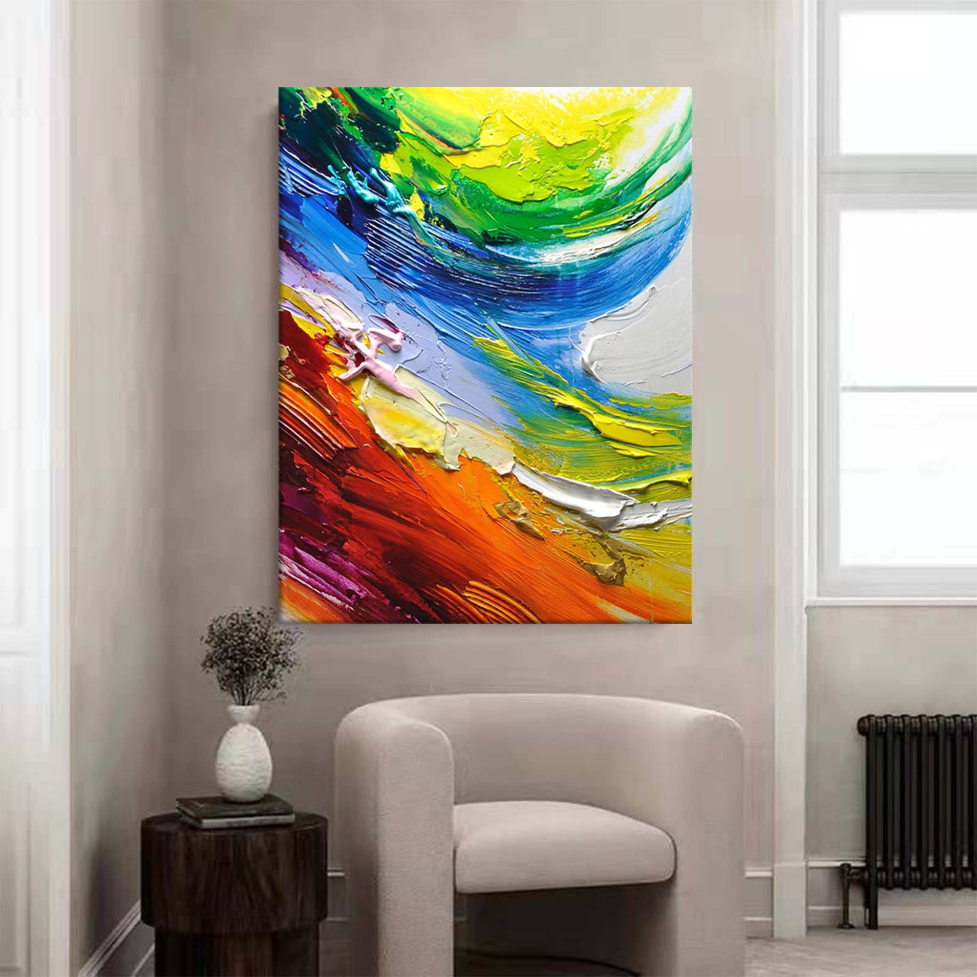 Wallart Dynamic Waves of Color Abstract Palette Knife Art
