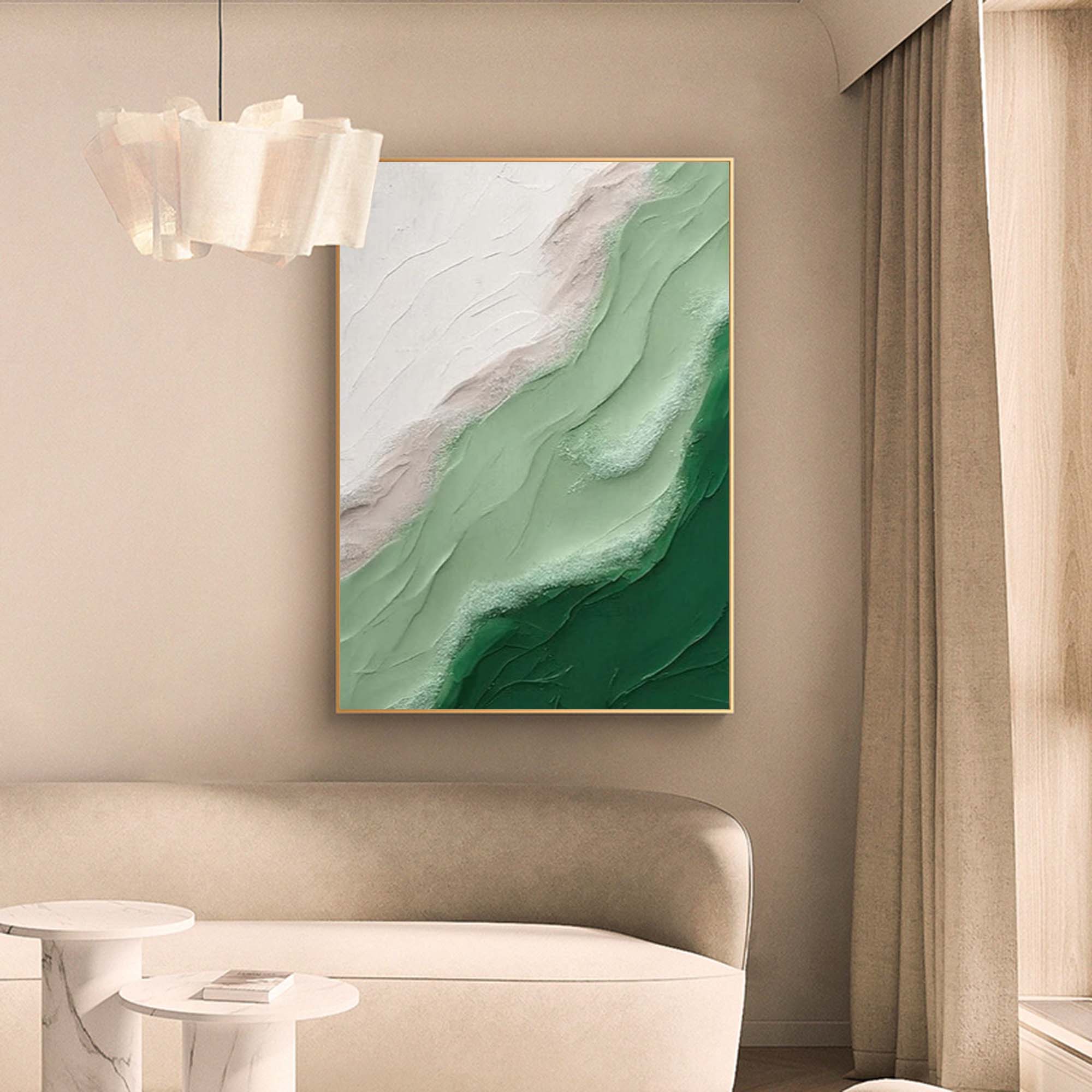 Wallart Textured Green Wave Abstract Canvas Art