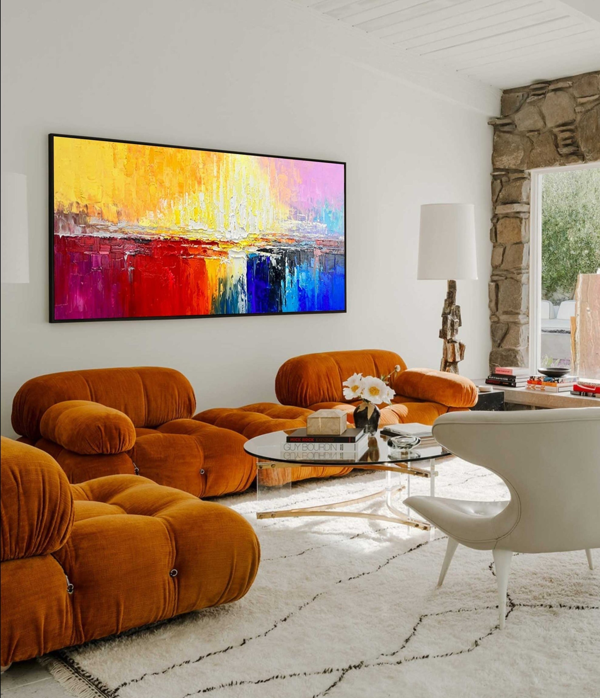 Wallart Vibrant Horizon Abstract Palette Knife Canvas Art