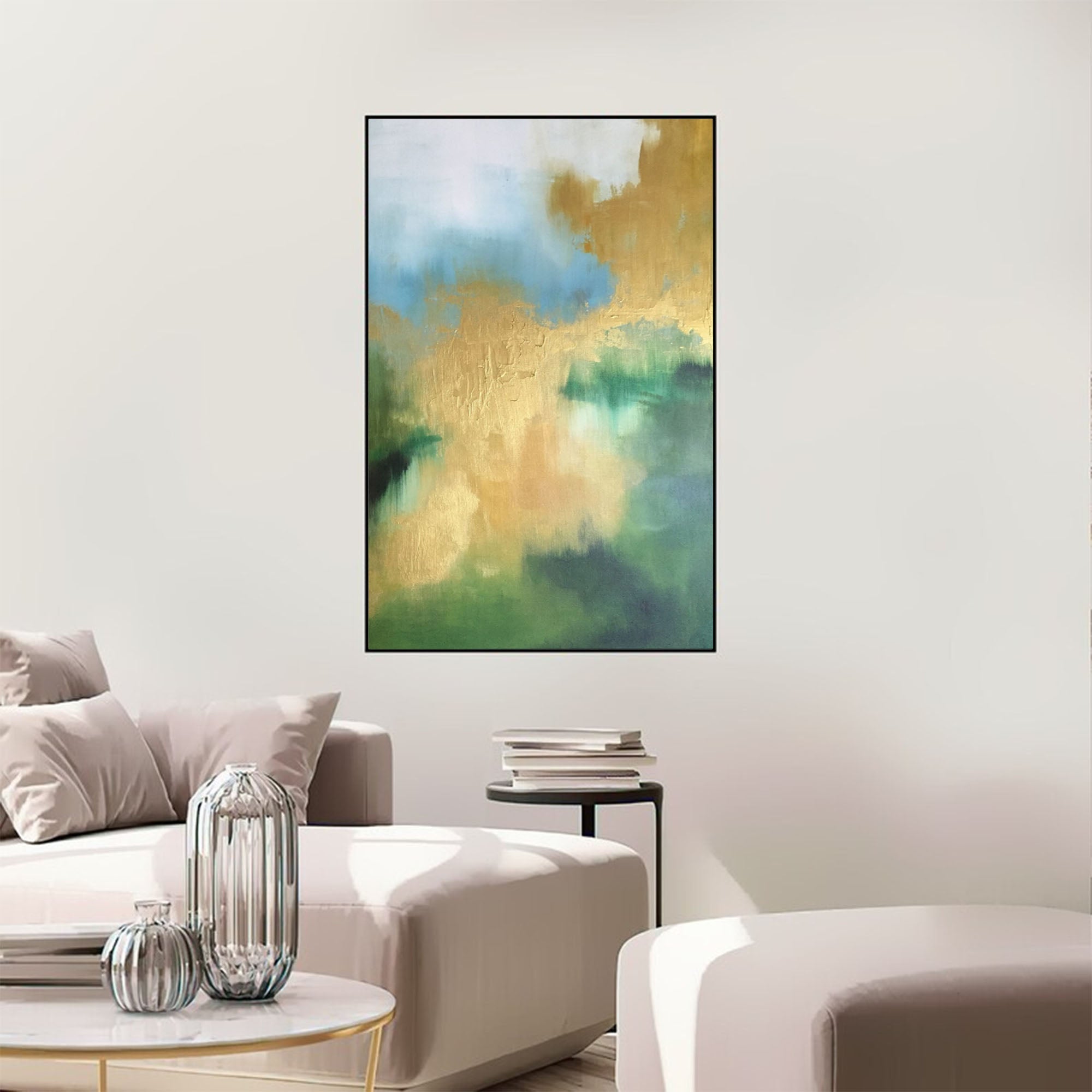 Wallart Abstract Gold and Green Oil Art