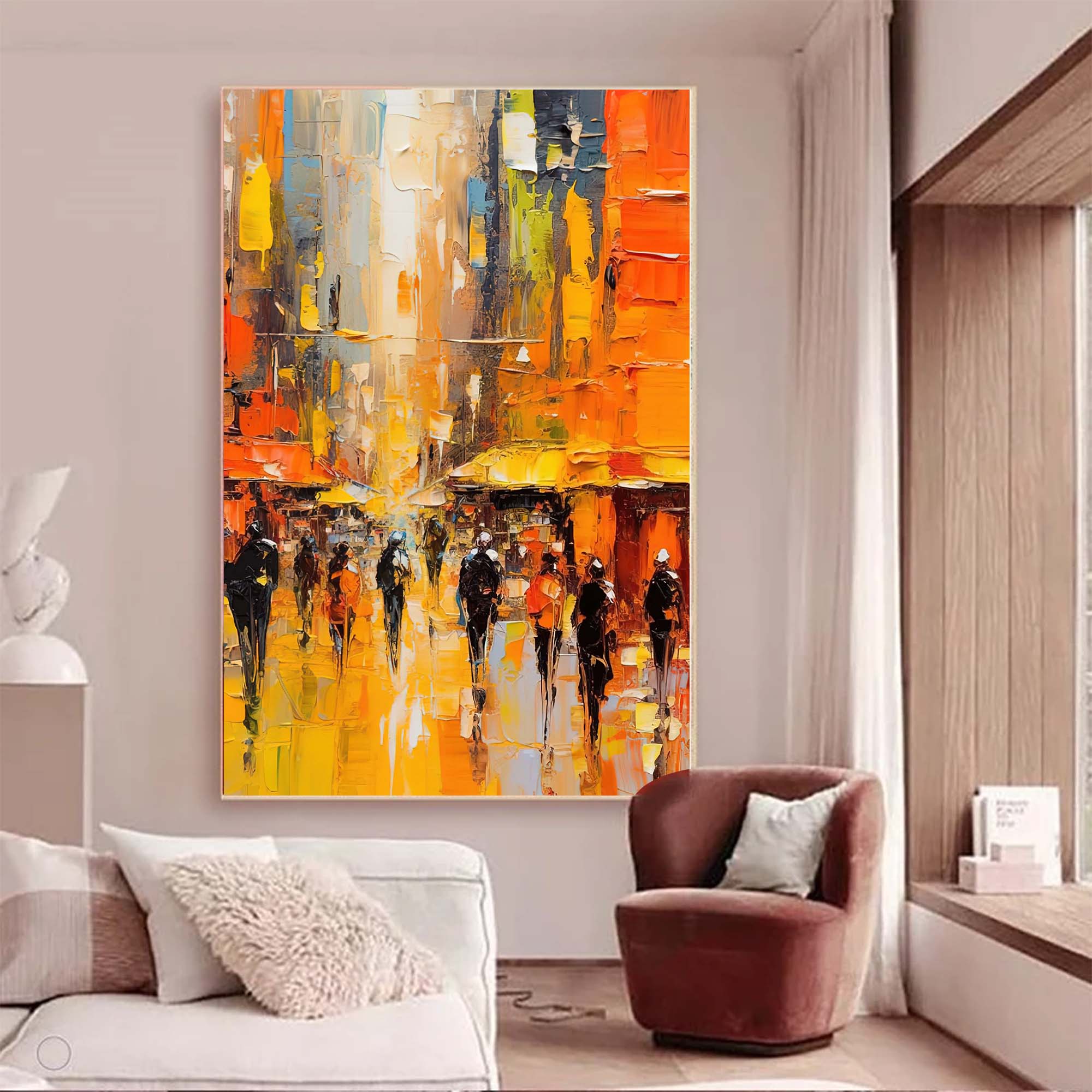 Wallart Golden Hour Cityscape Oil Painting