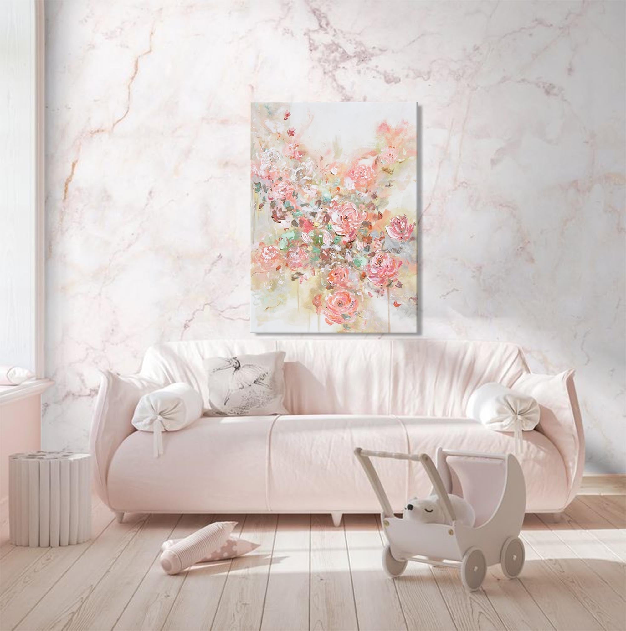 Wallart Elegant Blush Floral Abstract Canvas Art