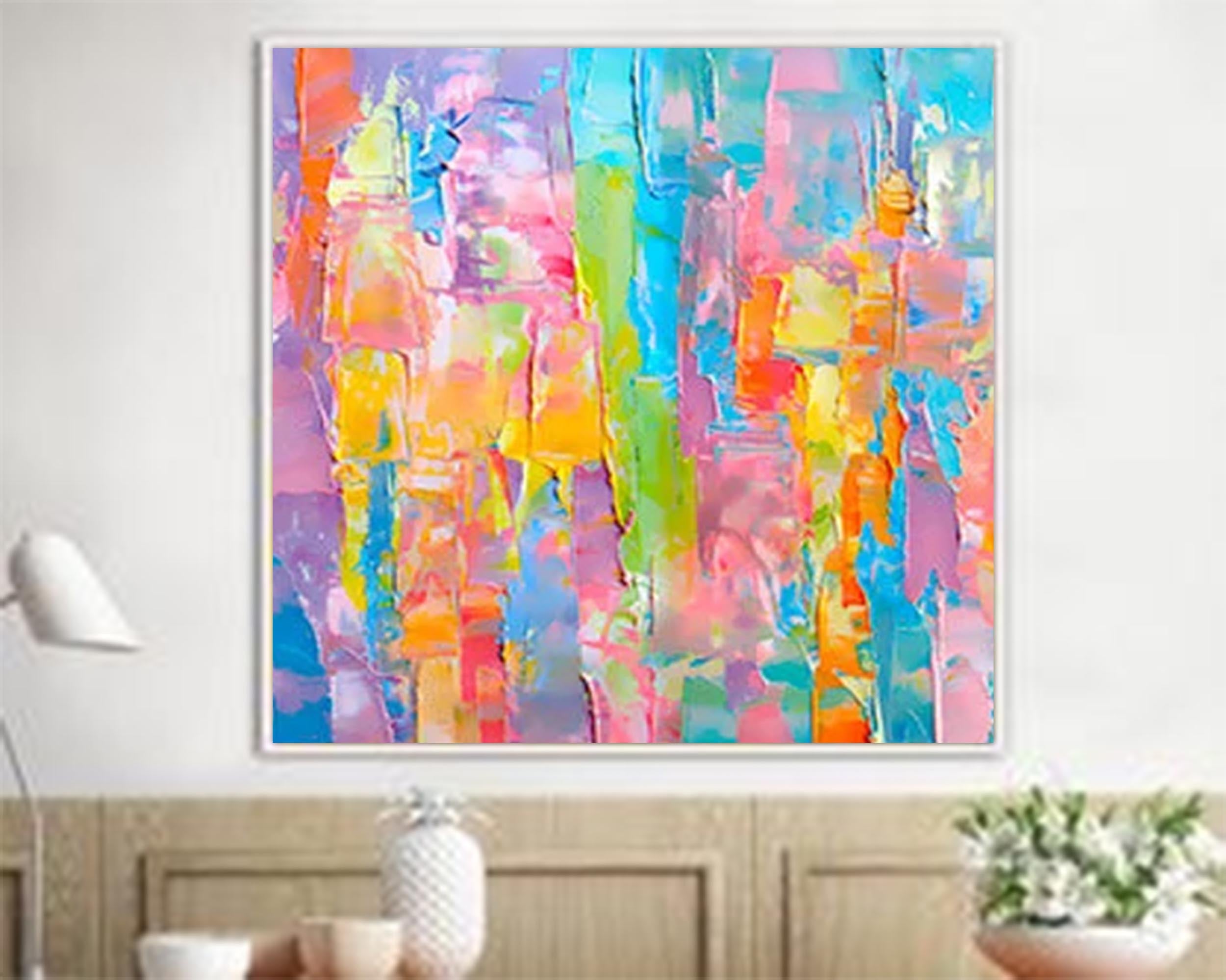 Wallart Vibrant Pastel Abstract Palette Knife Art