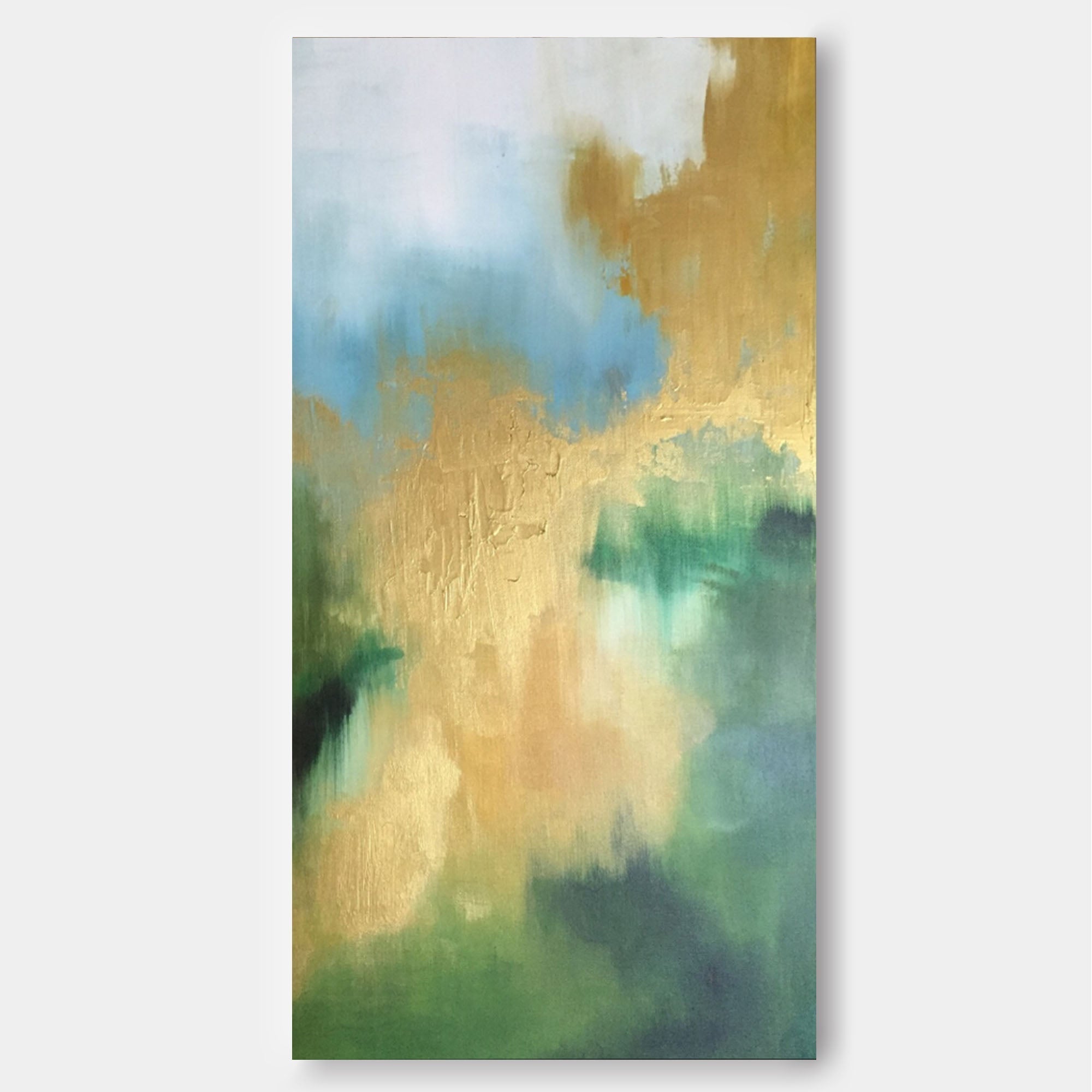 Wallart Abstract Gold and Green Oil Art