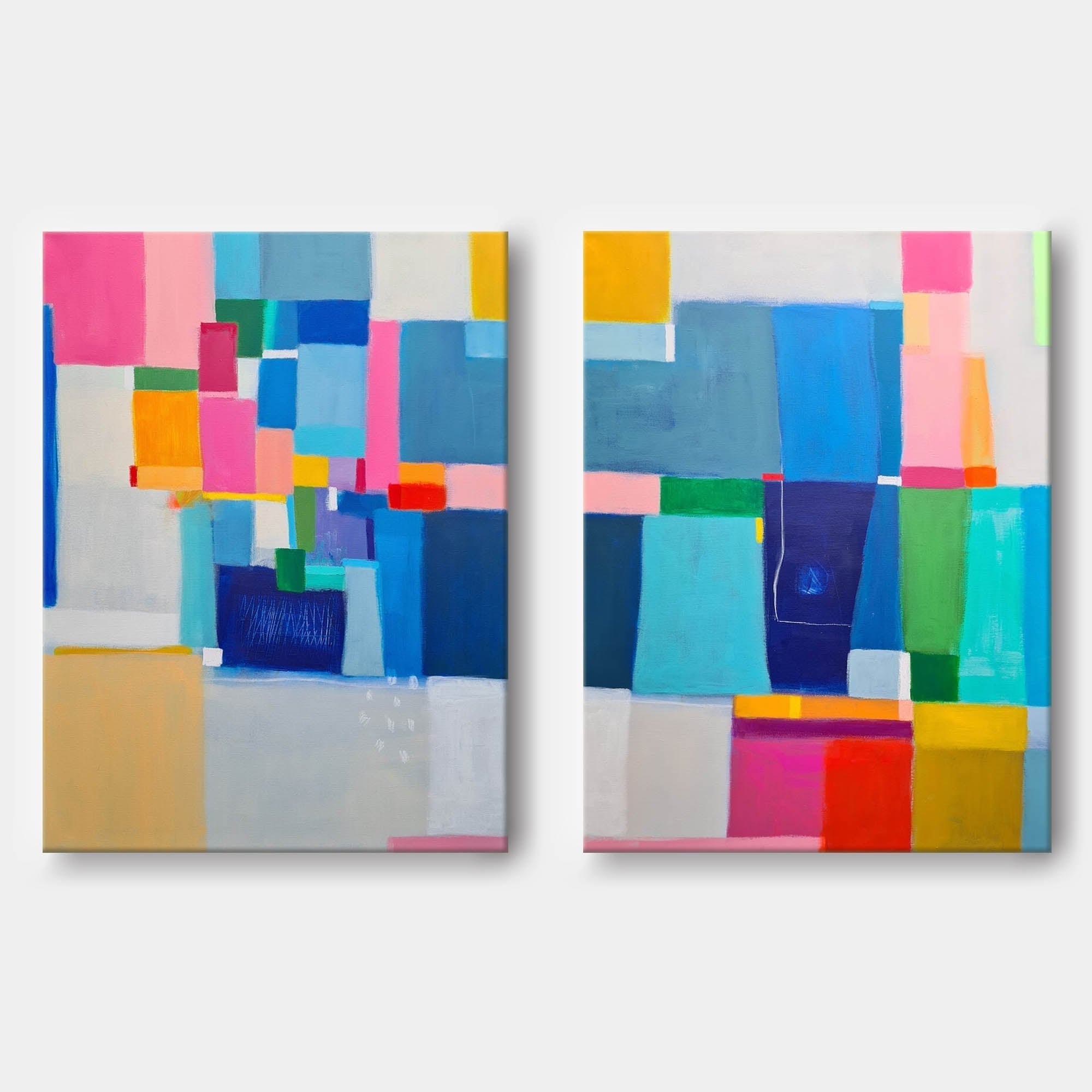 Wallart Modern Geometric Color Block Diptych Canvas Art