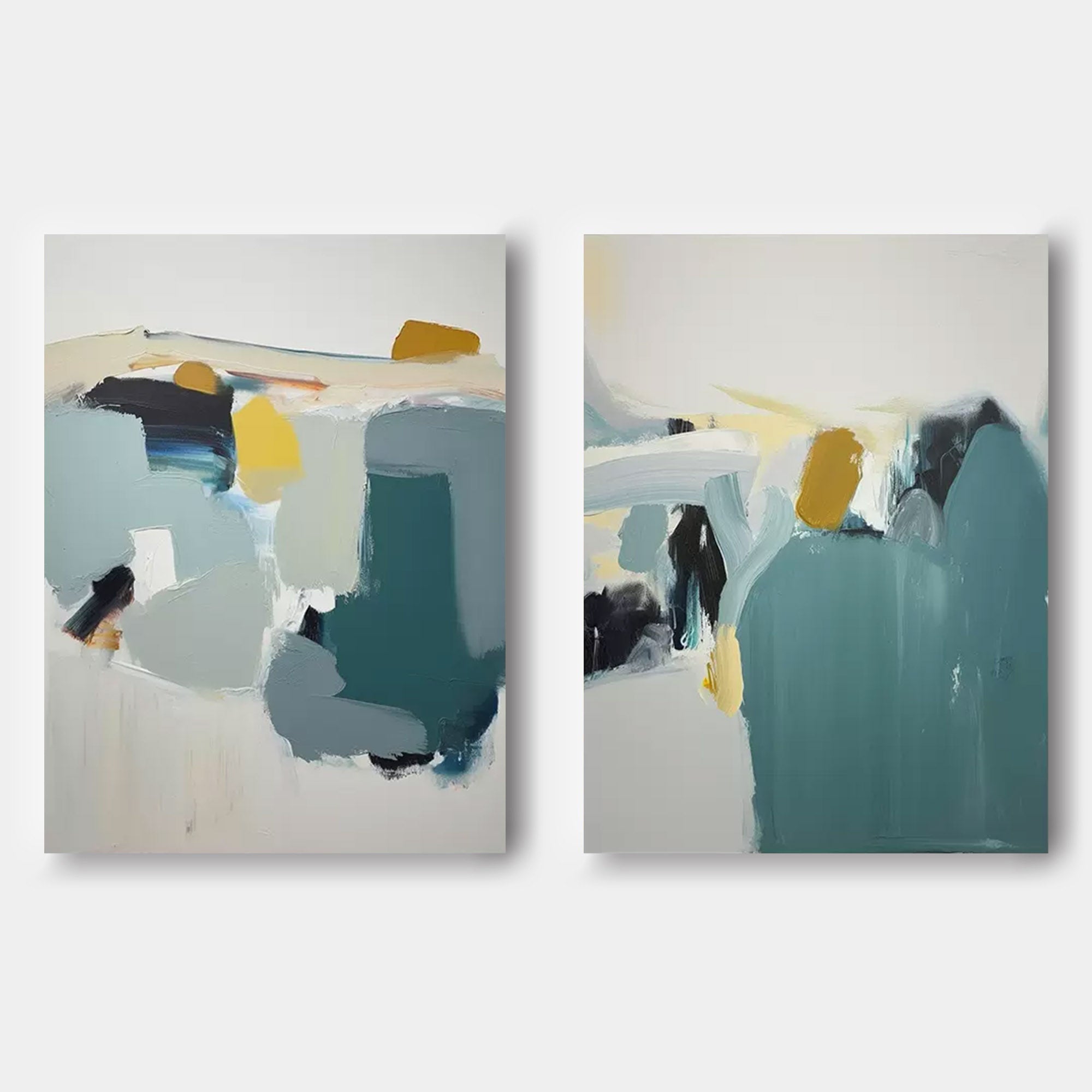 Wallart Abstract Diptych in Teal and Gold