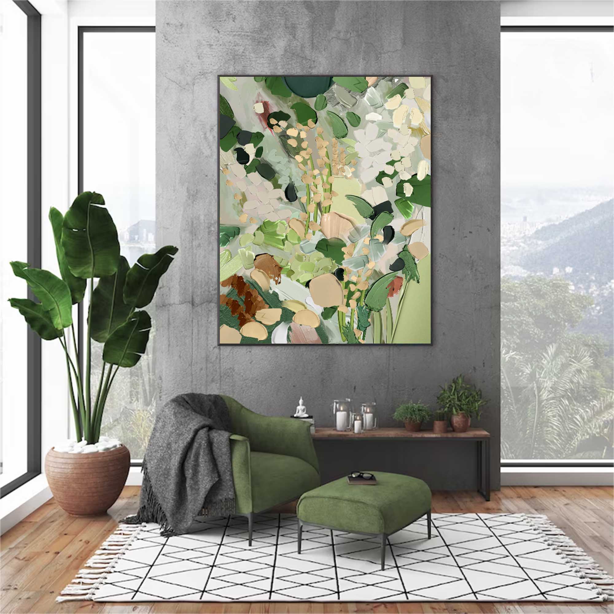 Wallart Lush Green Abstract Floral Art