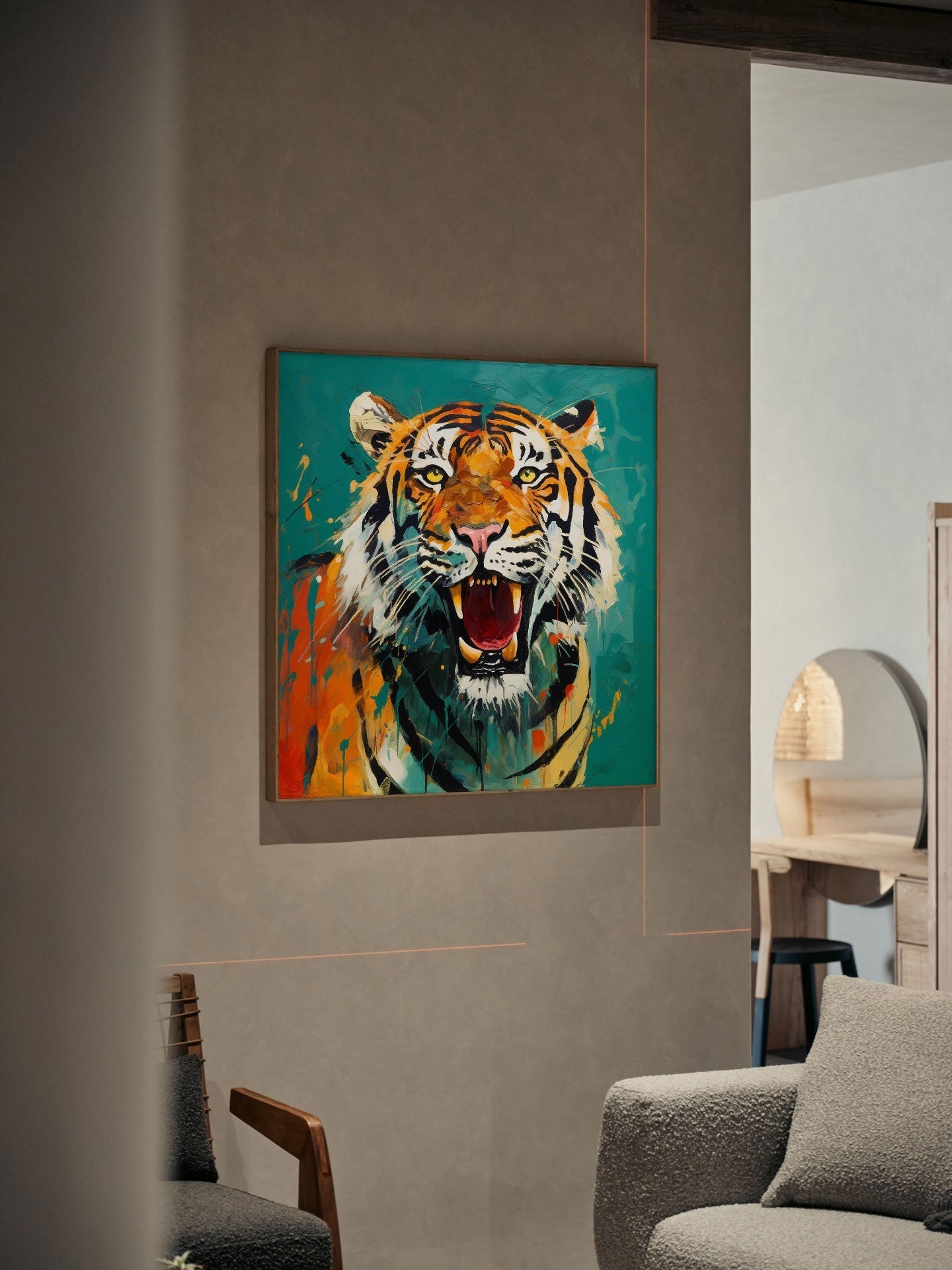 Wallart Roaring Tiger in Vibrant Expression